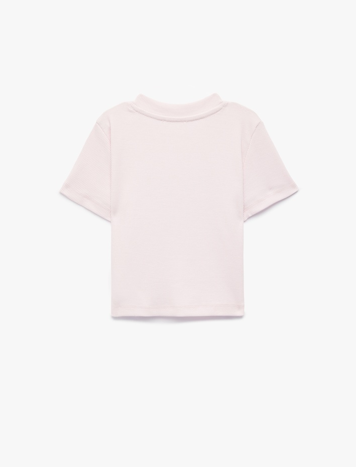 Kız Çocuk Pamuklu Taş Detaylı Kısa Kollu Bisiklet Yaka Fiyonk Baskılı Tişört