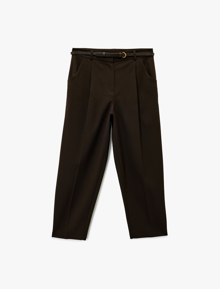  Cepli Kemerli Yüksek Bel Oversize Cigarette Pantolon