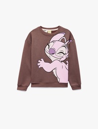 Uzun Kollu Bisiklet Yaka Oversize Lisanslı Stitch Baskılı Sweatshirt