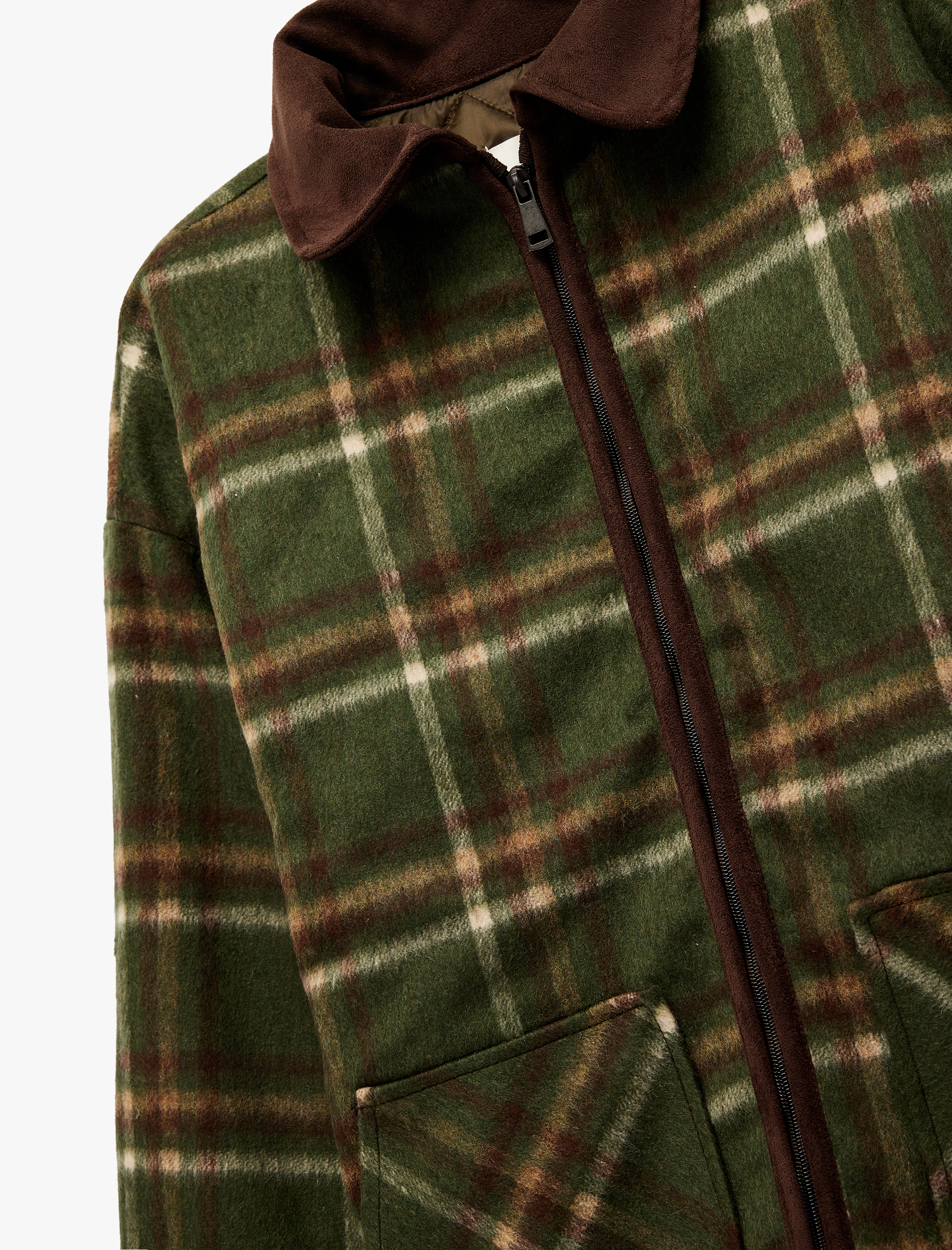  Kız Çocuk Fermuarlı Cepli Klasik Yaka Ekoseli Ceket