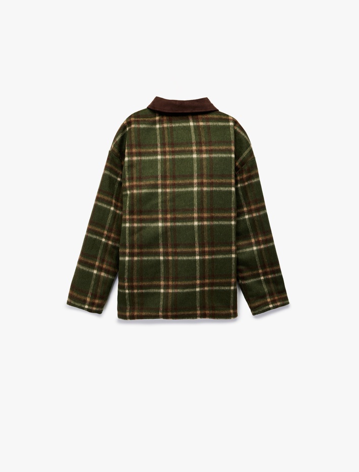 Kız Çocuk Fermuarlı Cepli Klasik Yaka Ekoseli Ceket