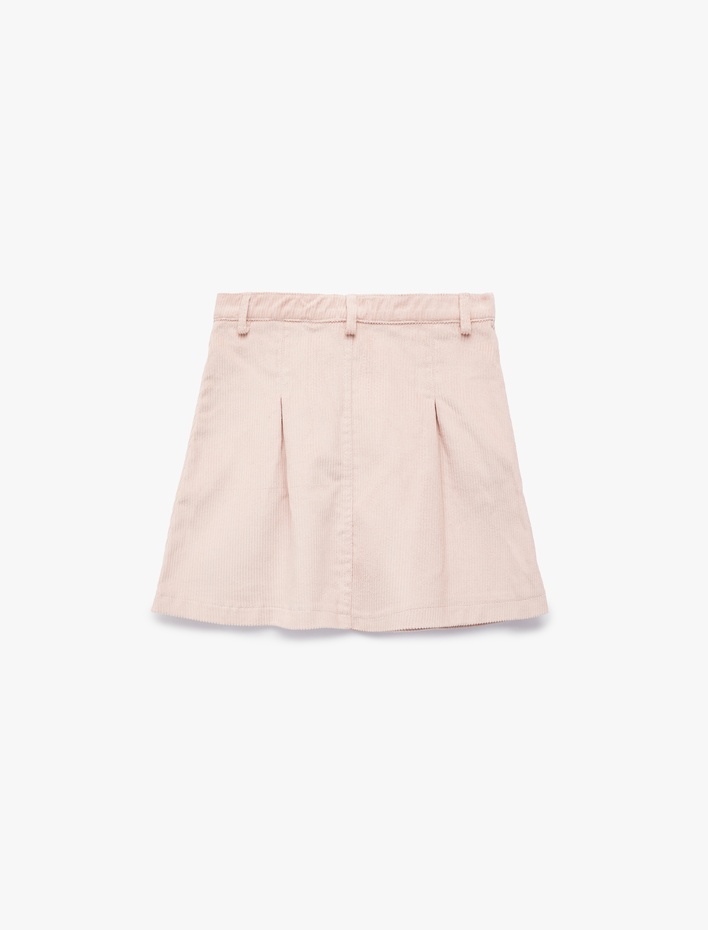 Kız Çocuk Düğmeli Diz Üstü Pileli Pamuklu Etek