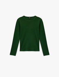 Pamuklu Uzun Kollu Bisiklet Yaka Basic Tişört