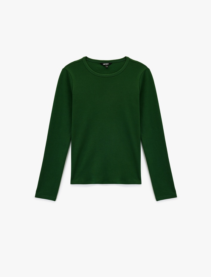  Pamuklu Uzun Kollu Bisiklet Yaka Basic Tişört