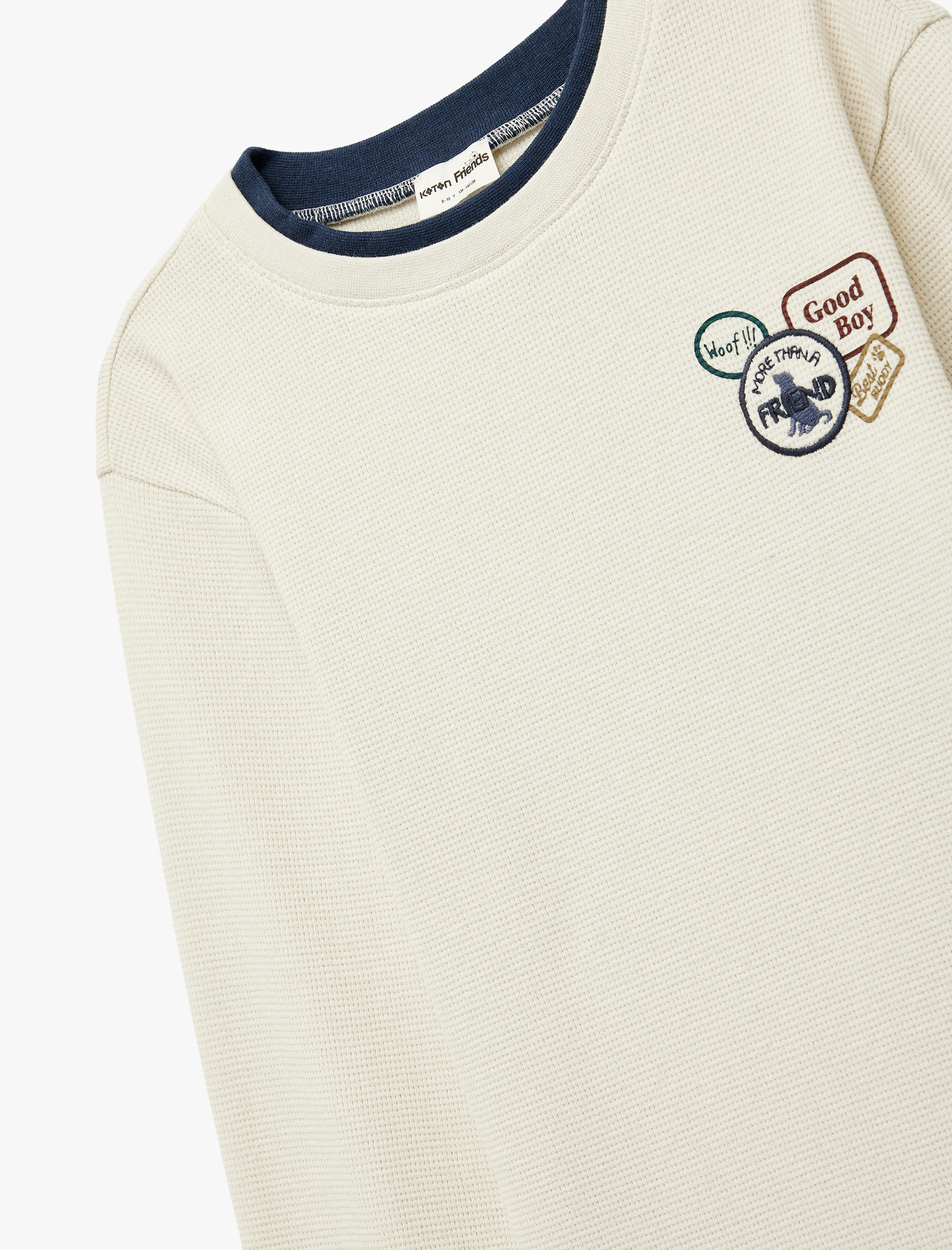  Erkek Çocuk Pamuklu Bisiklet Yaka İşleme Detaylı Uzun Kollu Tişört