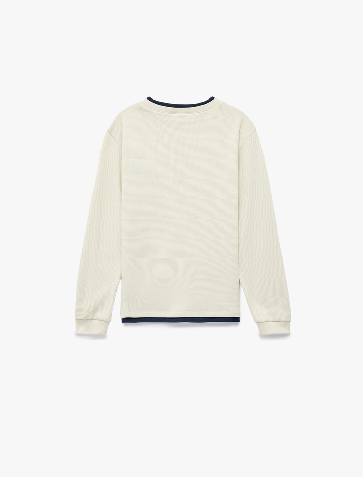 Erkek Çocuk Pamuklu Bisiklet Yaka İşleme Detaylı Uzun Kollu Tişört