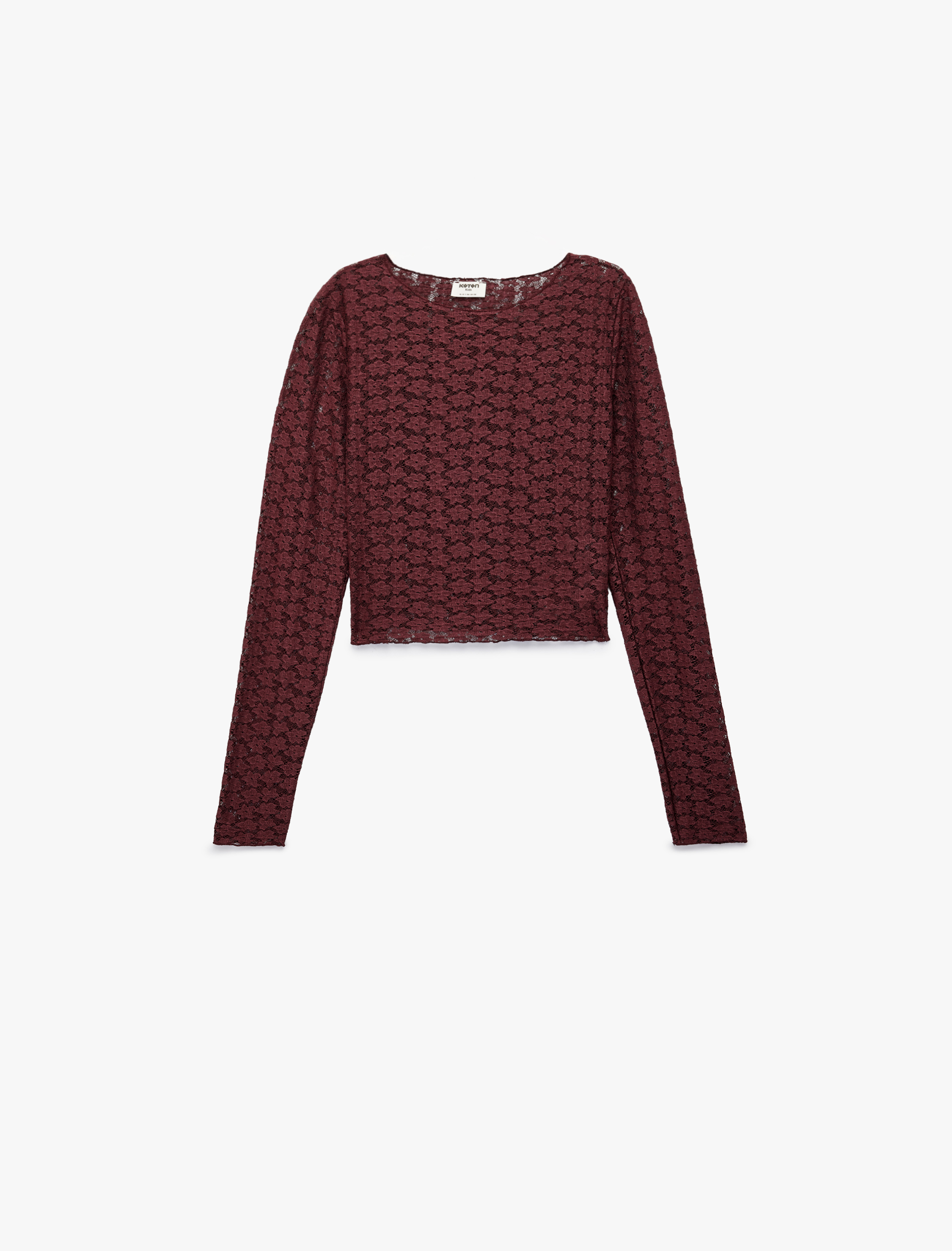  Kız Çocuk Uzun Kollu Bisiklet Yaka Dantel Crop Bluz