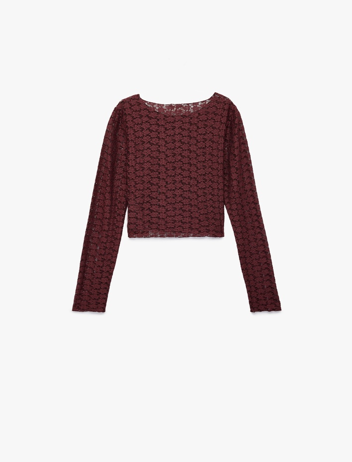 Kız Çocuk Uzun Kollu Bisiklet Yaka Dantel Crop Bluz