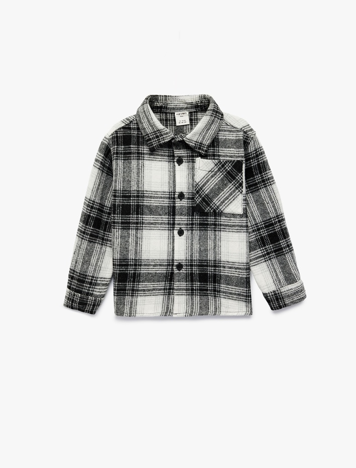 Erkek Bebek Uzun Kollu Klasik Yaka Cepli Düğmeli Oduncu Gömleği