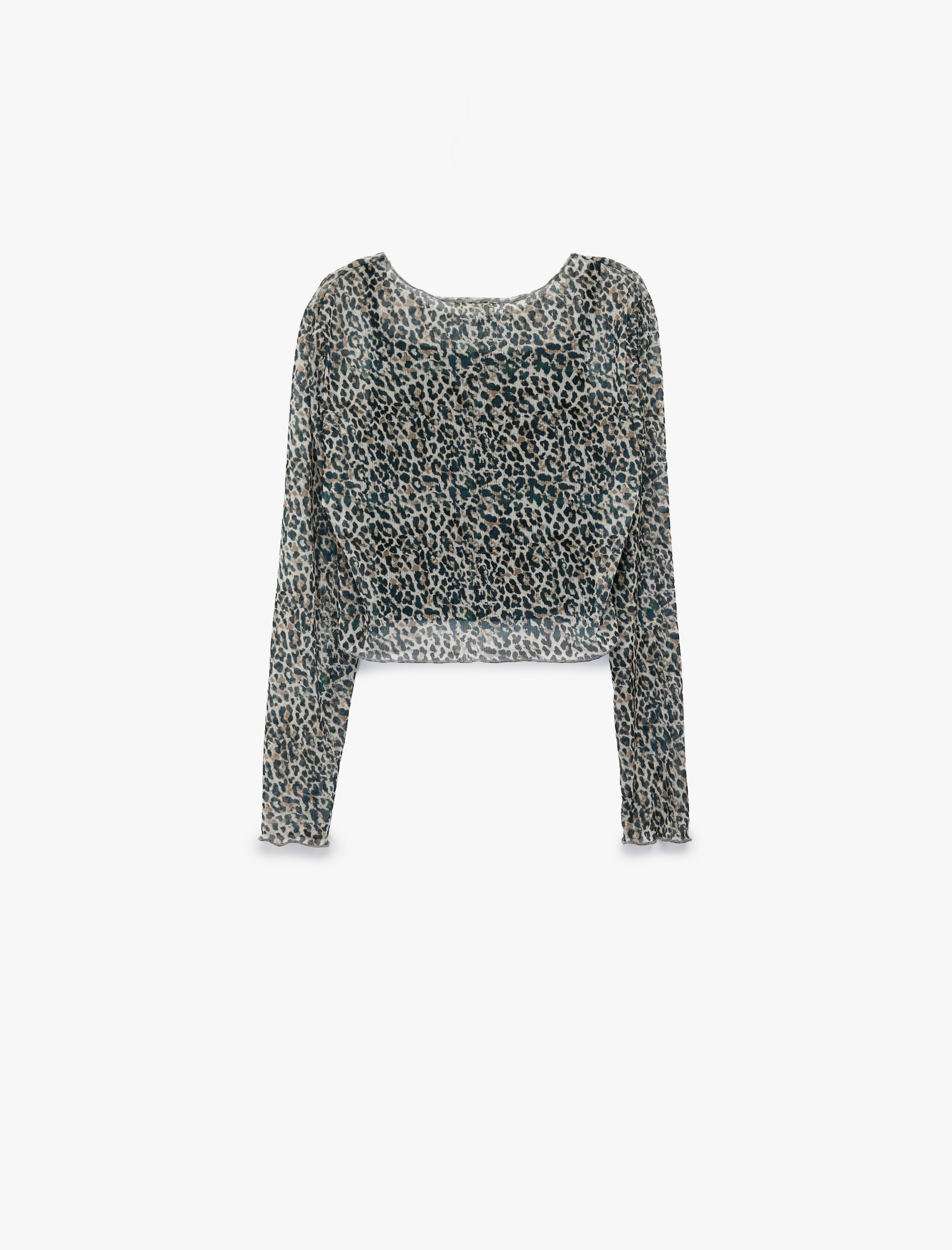  Kız Çocuk Leopar Desenli Uzun Kollu Bisiklet Yaka Crop Bluz