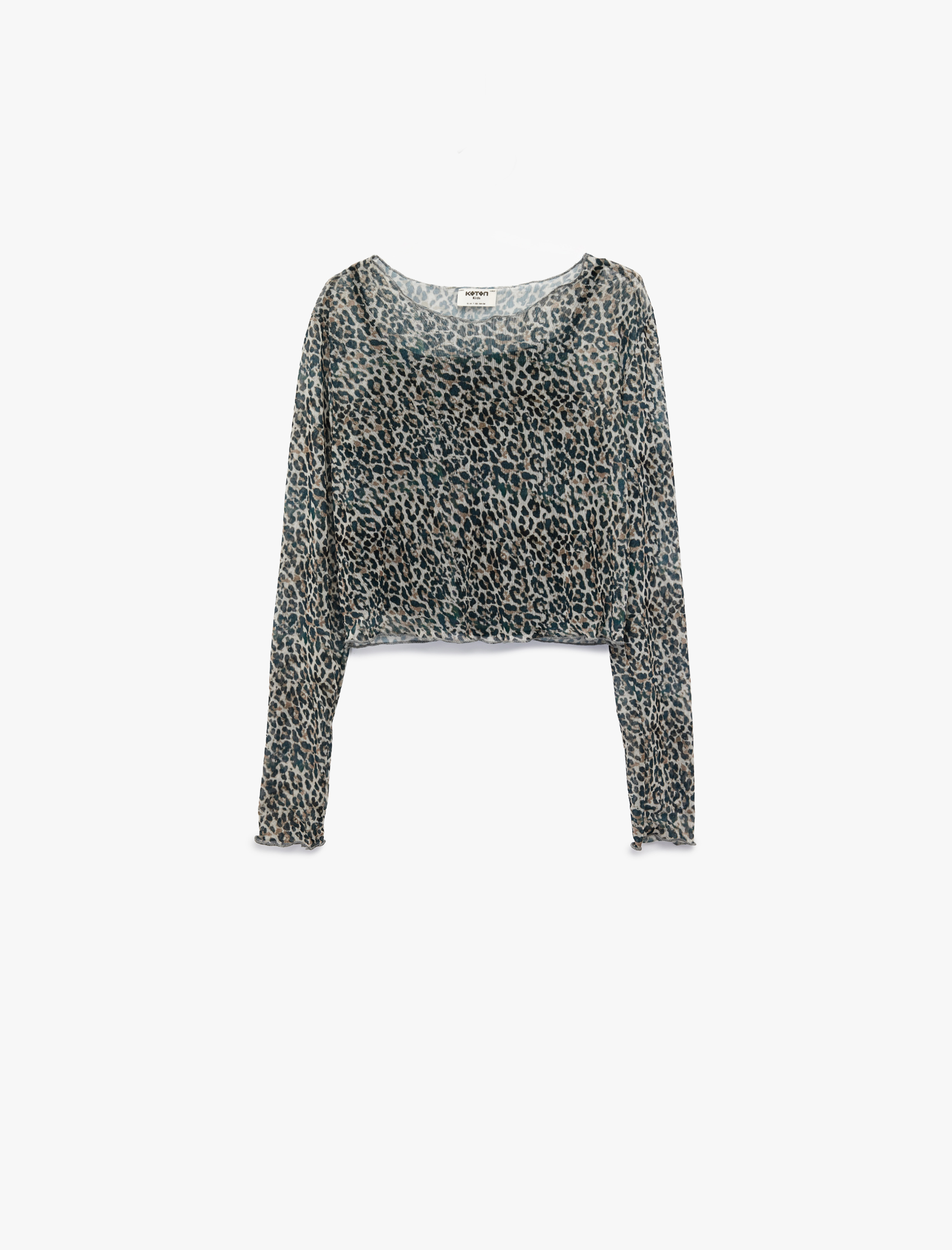  Kız Çocuk Leopar Desenli Uzun Kollu Bisiklet Yaka Crop Bluz