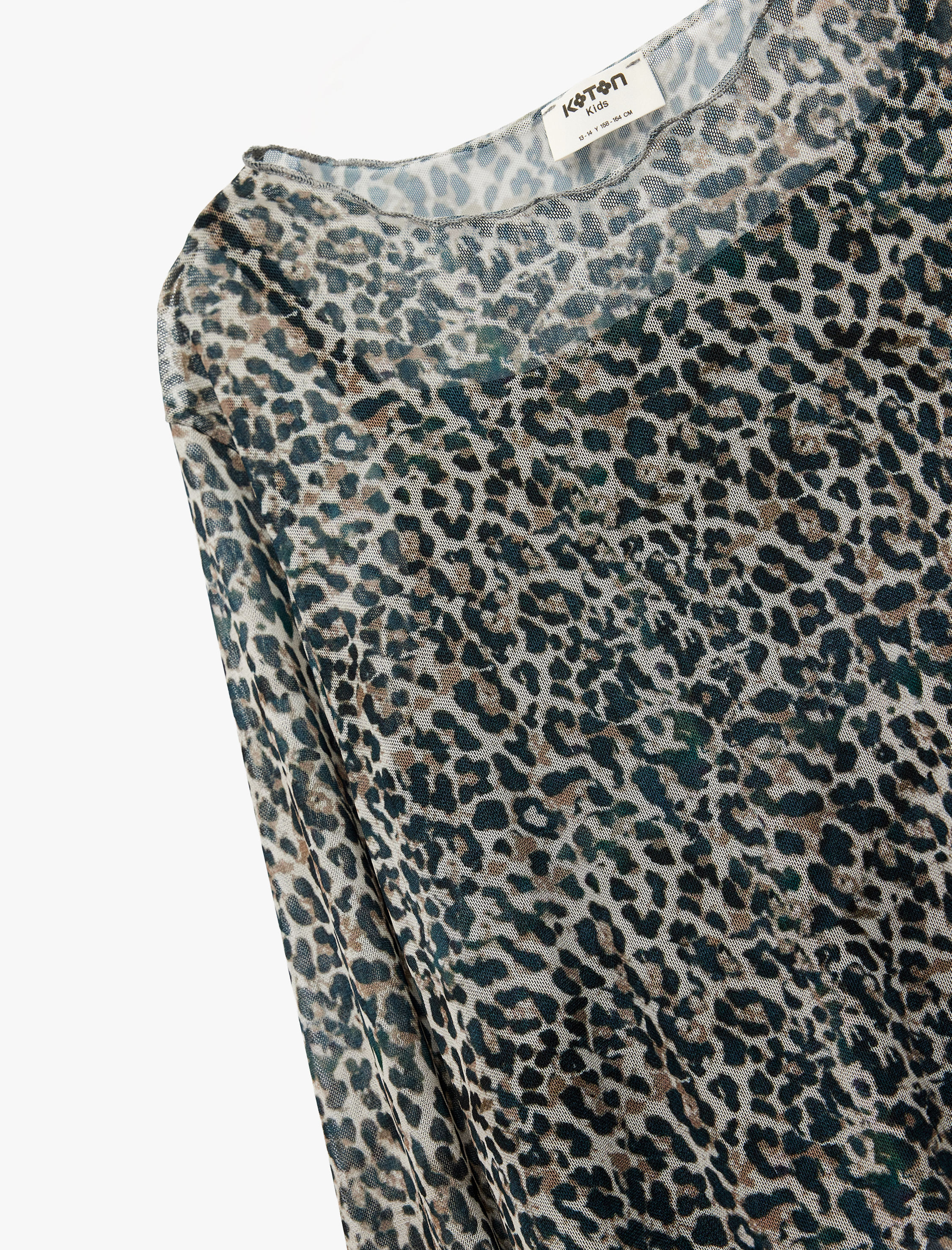  Kız Çocuk Leopar Desenli Uzun Kollu Bisiklet Yaka Crop Bluz