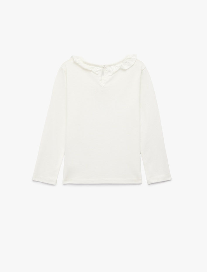 Kız Bebek Pamuklu Fırfır Detaylı Çiçek Baskılı Bisiklet Yaka Uzun Kollu Tişört