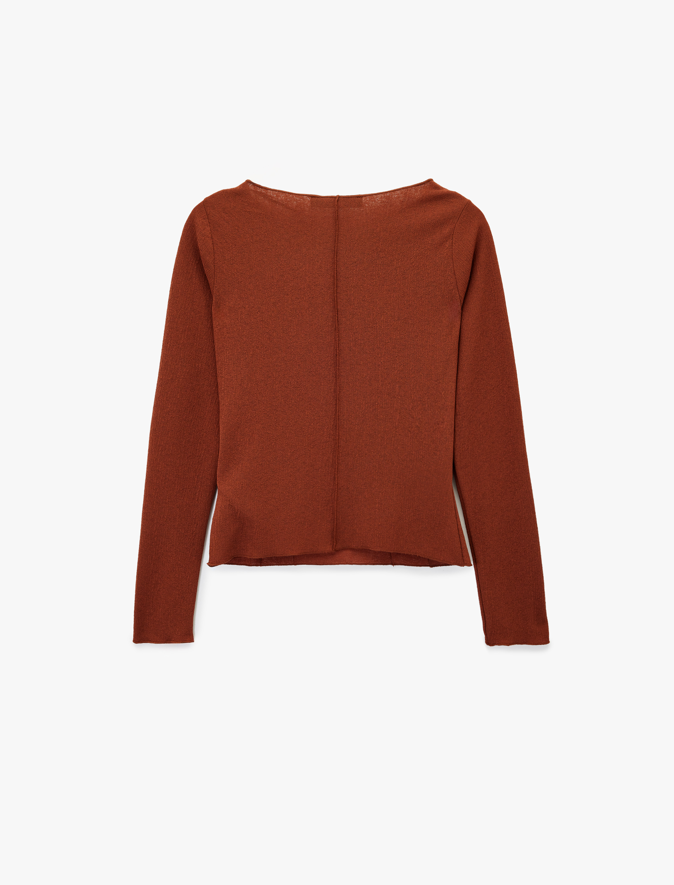   Slim Fit Uzun Kollu Kayık Yuvarlak Yaka Dikiş Detaylı Tişört