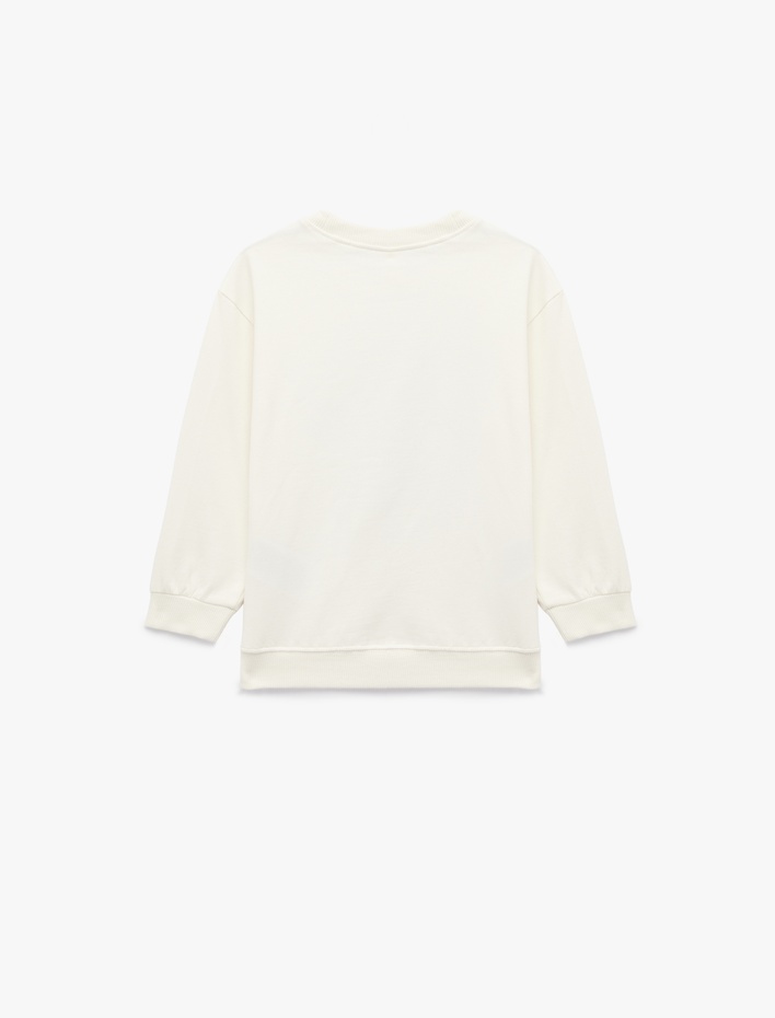 Kız Bebek Bisiklet Yaka Şardonlu Yılbaşı Temalı Uzun Kollu Ayıcık Baskılı Pamuklu Yılbaşı Sweatshirt