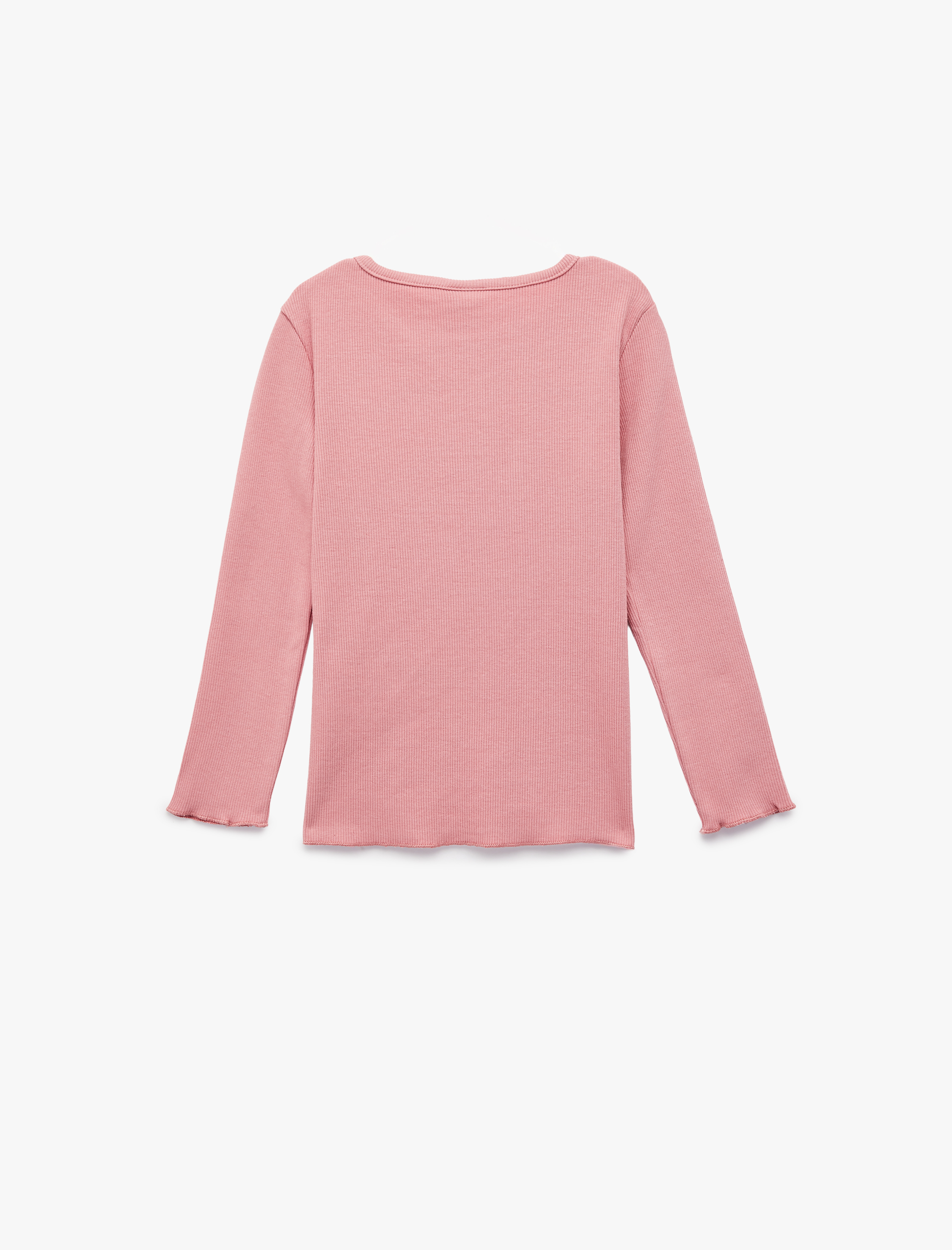  Kız Bebek Pamuklu Kaşkorse Bisiklet Yaka Fiyonk İşlemeli Uzun Kollu Tişört