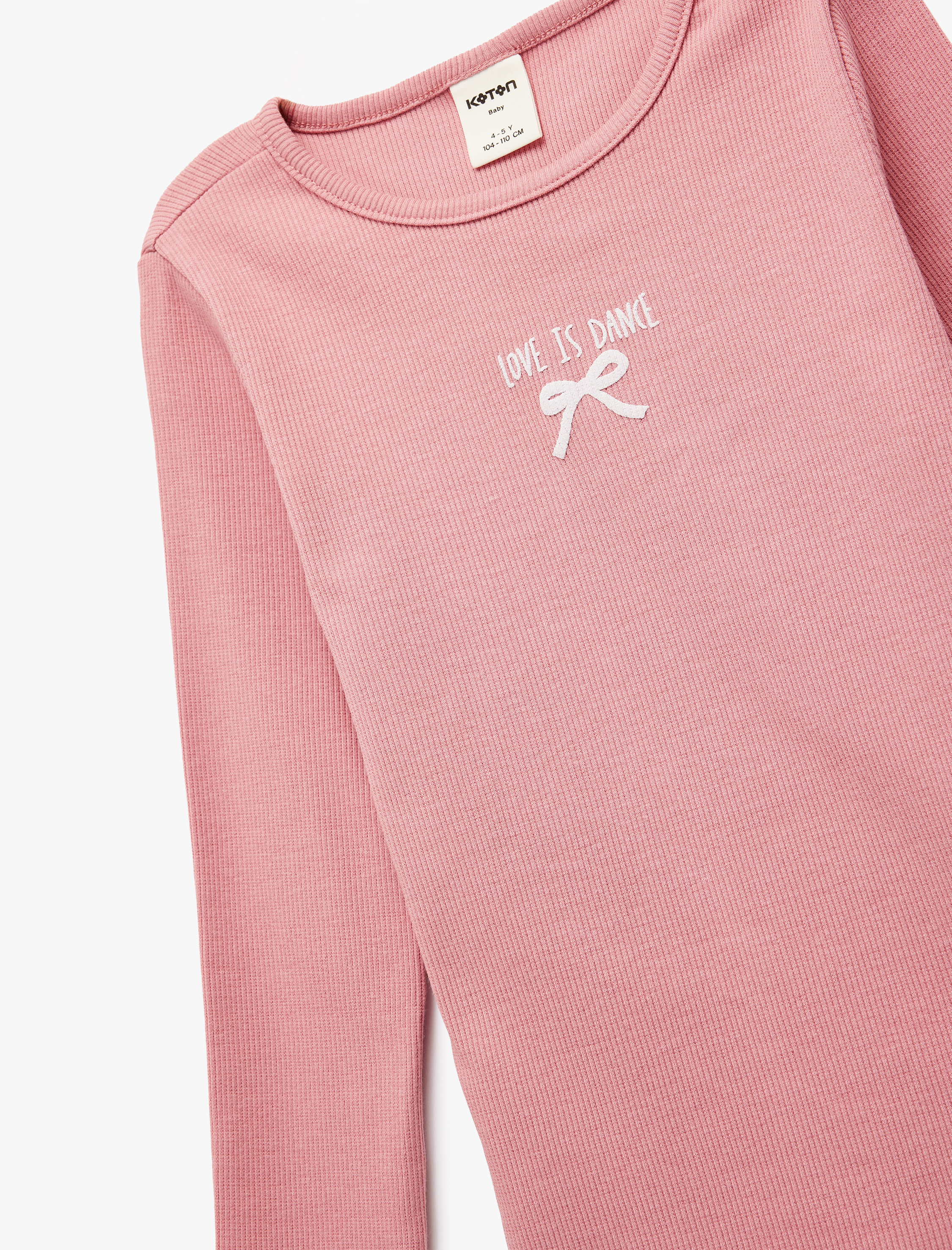  Kız Bebek Pamuklu Kaşkorse Bisiklet Yaka Fiyonk İşlemeli Uzun Kollu Tişört