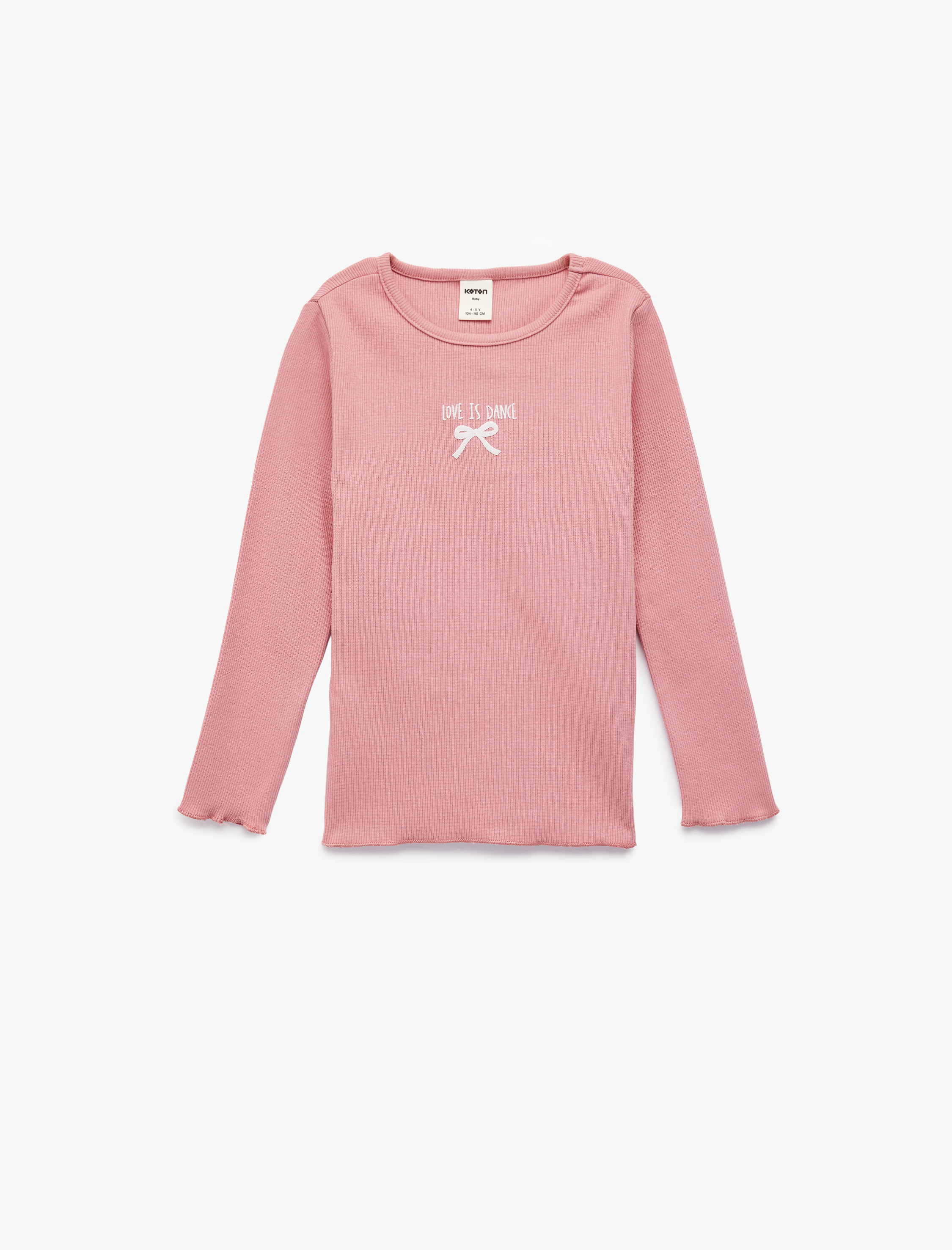  Kız Bebek Pamuklu Kaşkorse Bisiklet Yaka Fiyonk İşlemeli Uzun Kollu Tişört