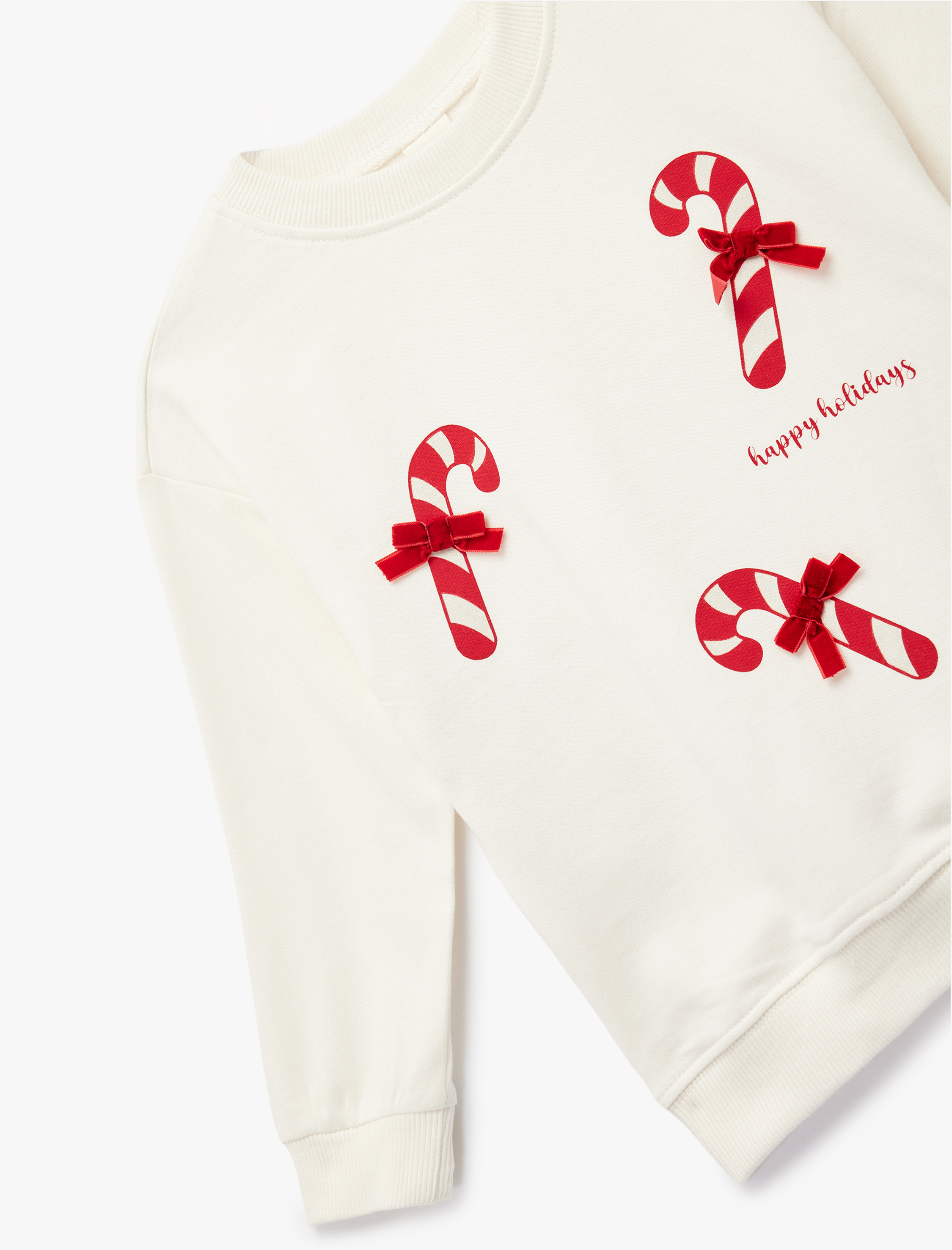  Kız Bebek Uzun Kollu Şardonlu Bisiklet Yaka Yılbaşı Temalı Baskılı Pamuklu Sweatshirt