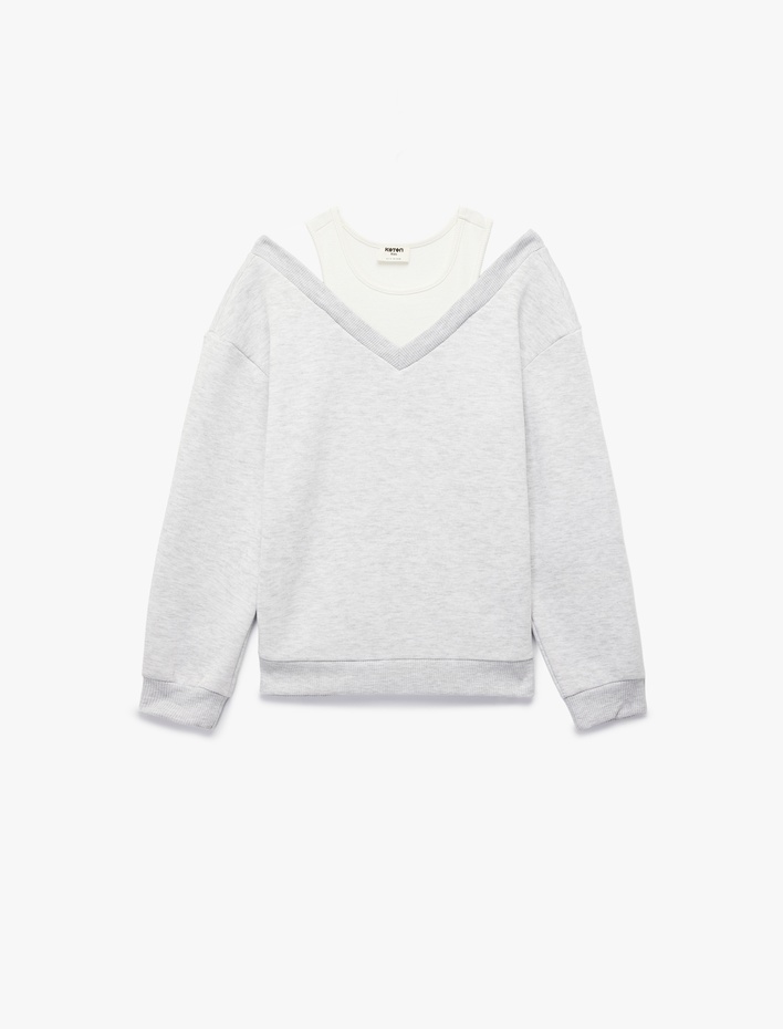Kız Çocuk Çift Yakalı Pamuk Karışımlı Uzun Kollu Bisiklet Yaka Sweatshirt