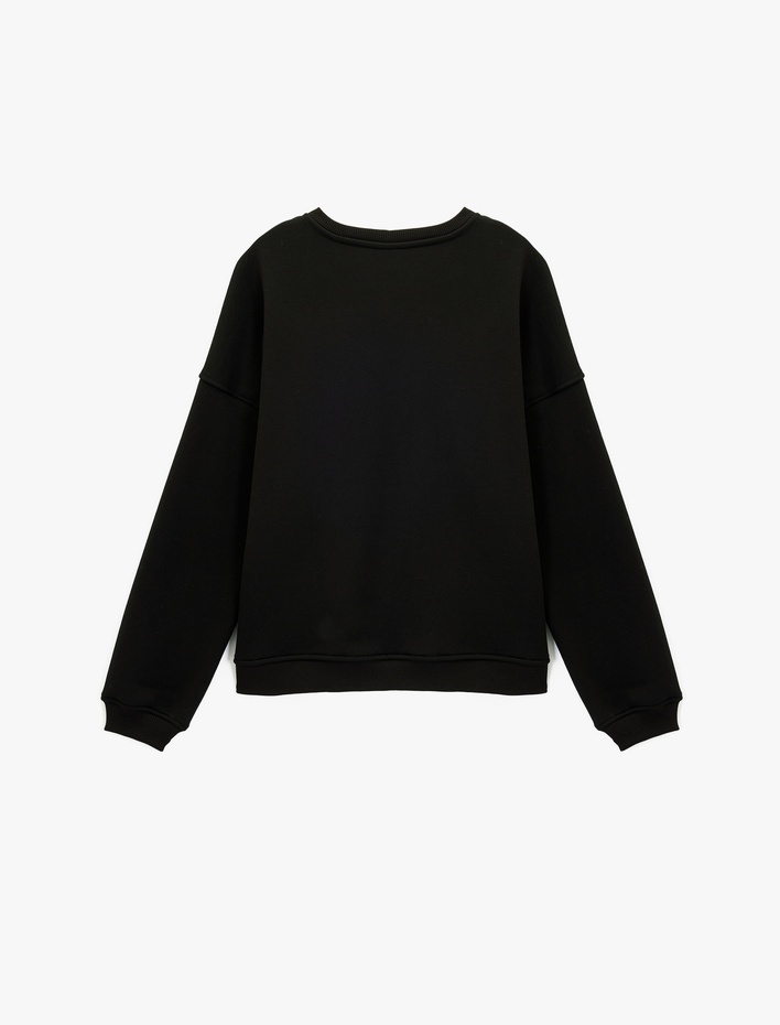  Şardonlu Uzun Kollu Bisiklet Yaka Pul Payet Detaylı Sweatshirt