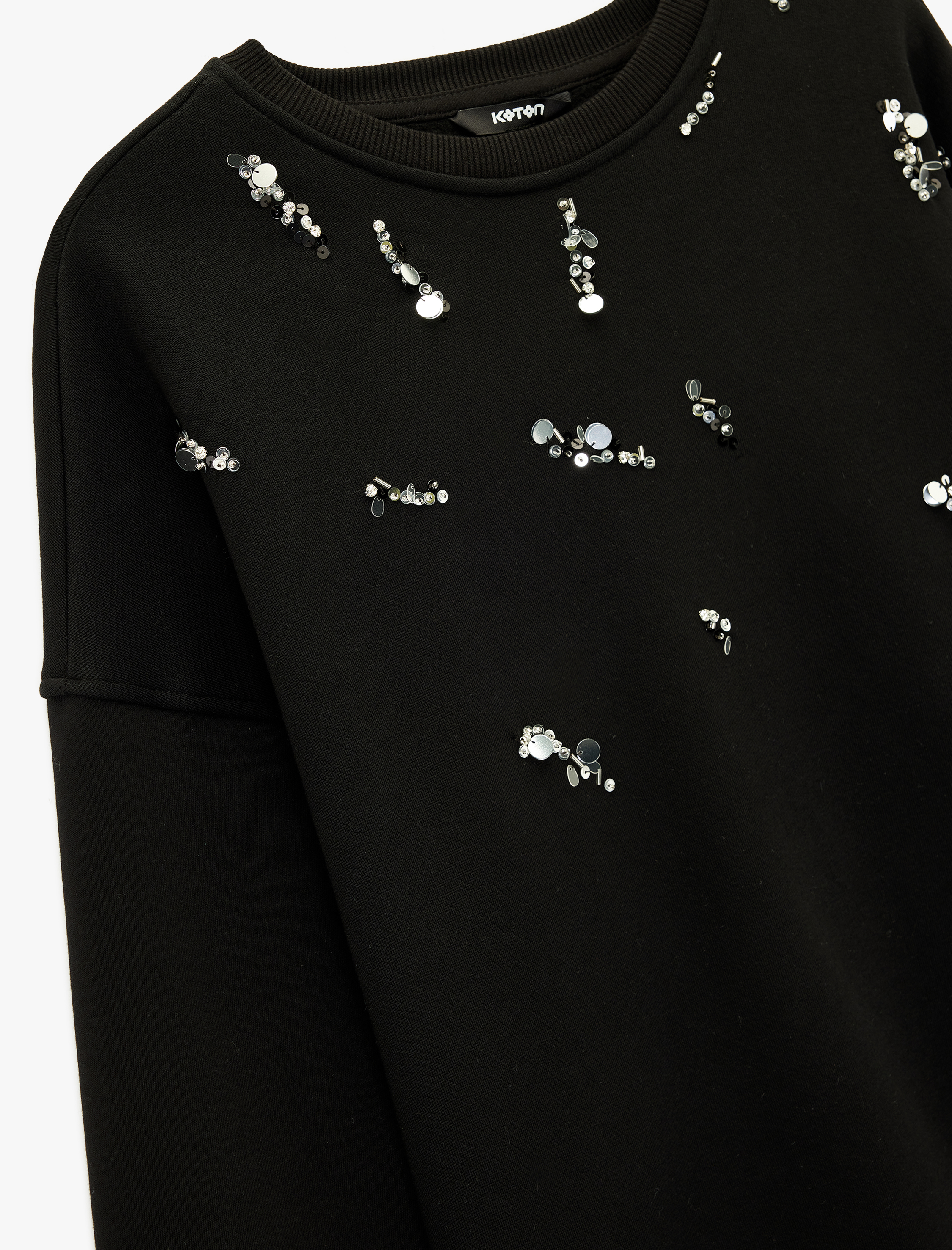   Şardonlu Uzun Kollu Bisiklet Yaka Pul Payet Detaylı Sweatshirt