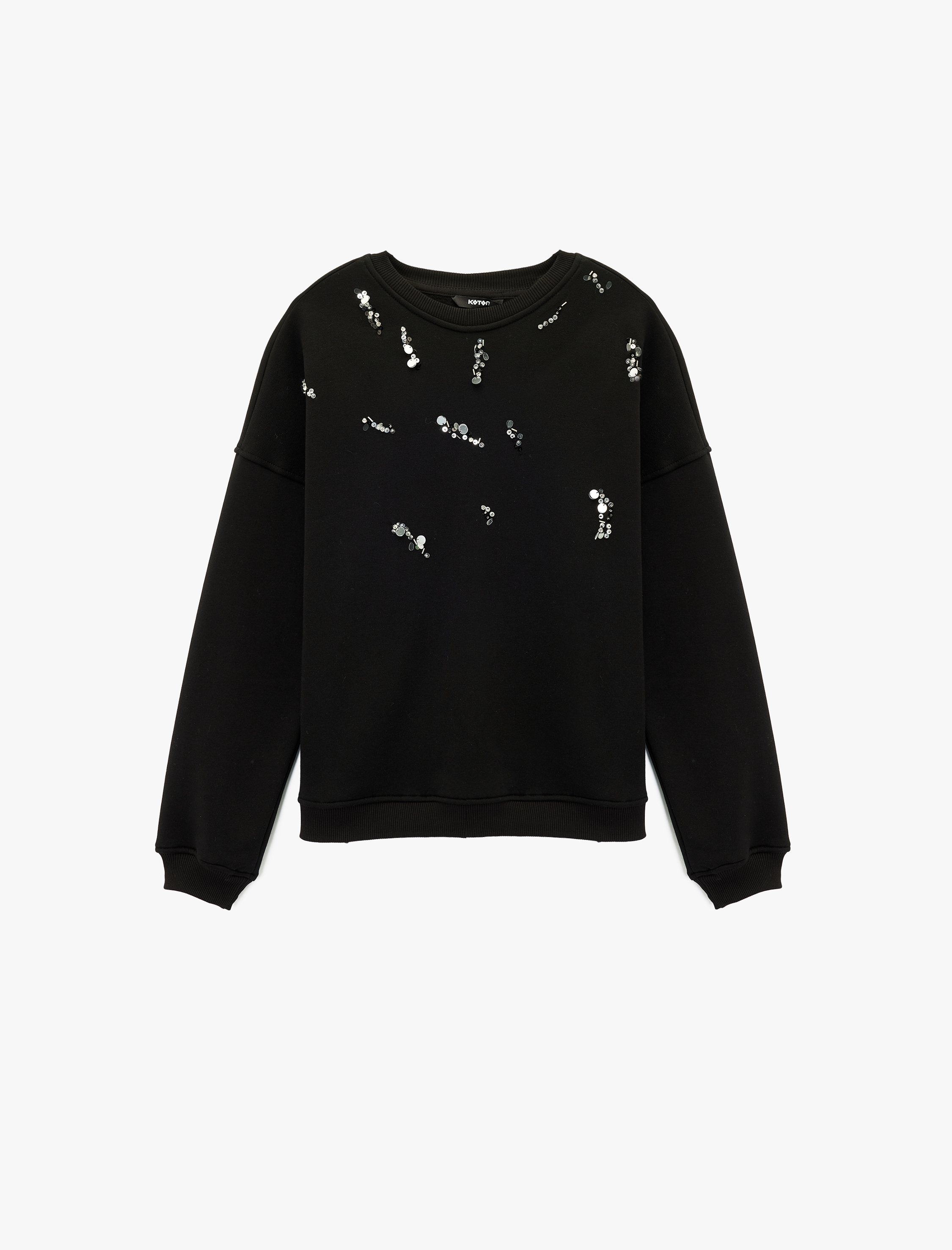   Şardonlu Uzun Kollu Bisiklet Yaka Pul Payet Detaylı Sweatshirt