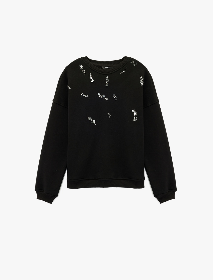 Koton Kadın Şardonlu Uzun Kollu Bisiklet Yaka Pul Payet Detaylı Sweatshirt