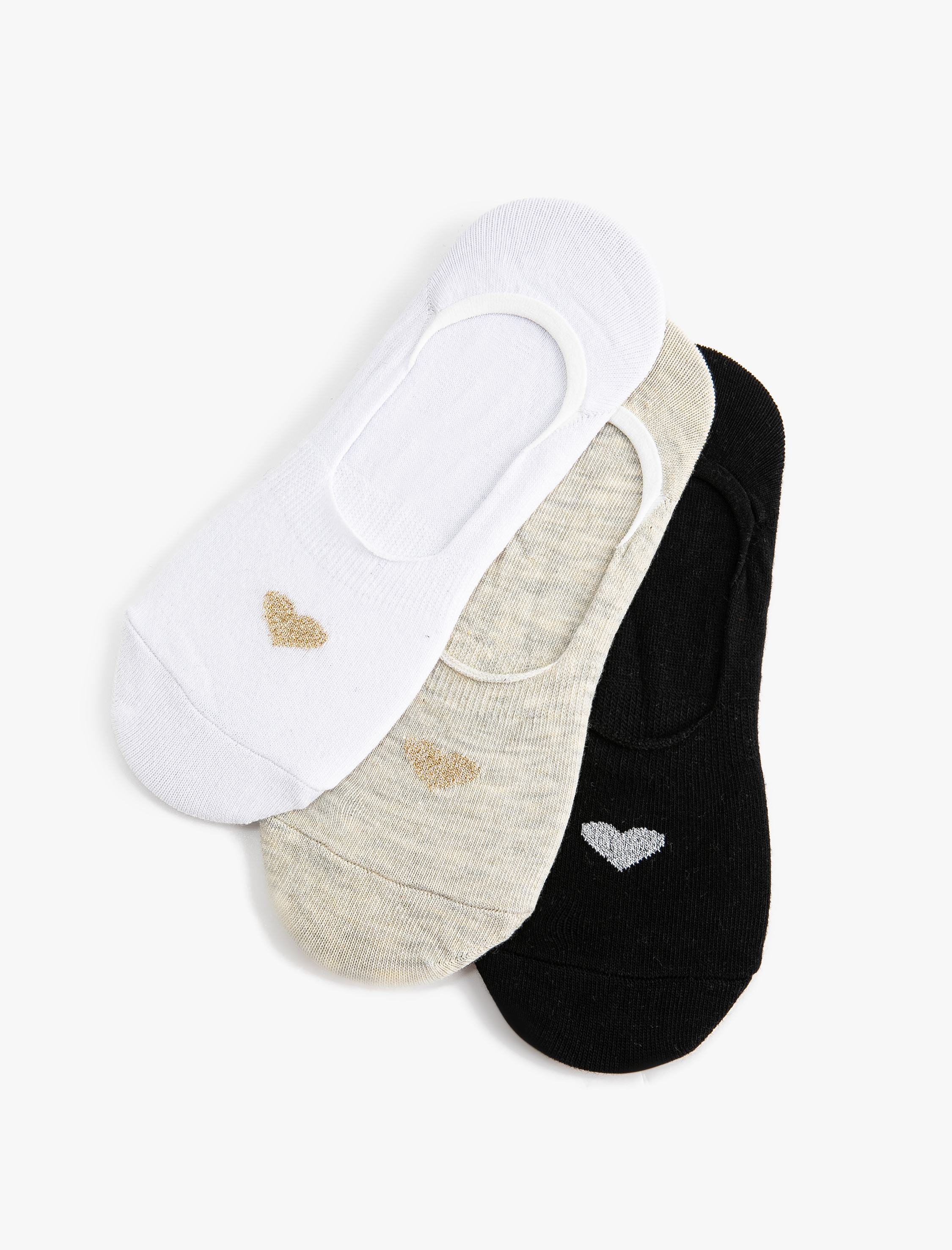  Kadın Babet Çorap Seti 3'lü Kalp Desenli Sim Detaylı