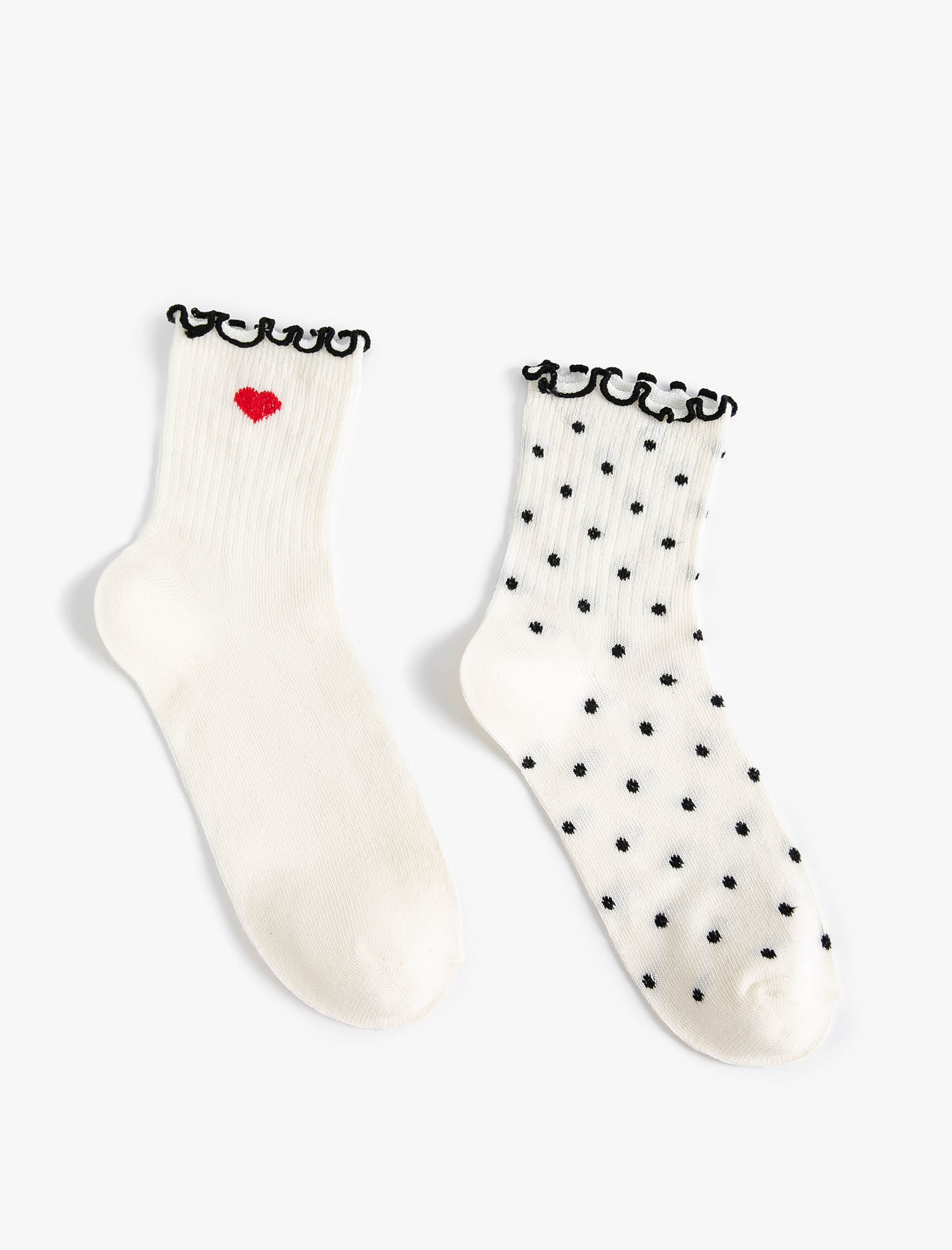  Kadın Kalpli 2'li Soket Çorap Seti Puantiyeli Fırfır Detaylı
