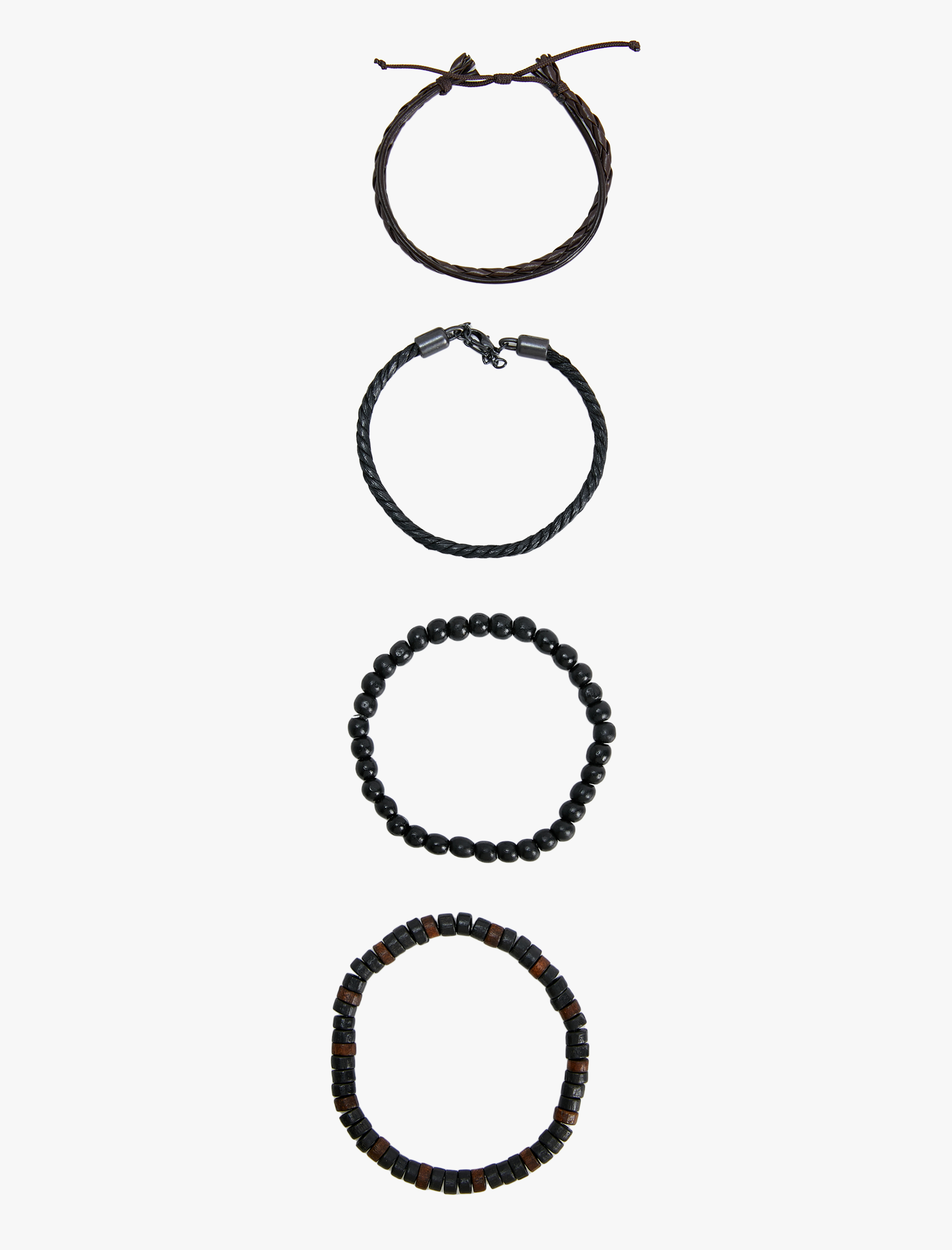  Erkek Bileklik Seti 4'lü Ahşap Boncuklu Deri Görünümlü