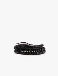 Bileklik Seti 4'lü Ahşap Boncuklu Deri Görünümlü