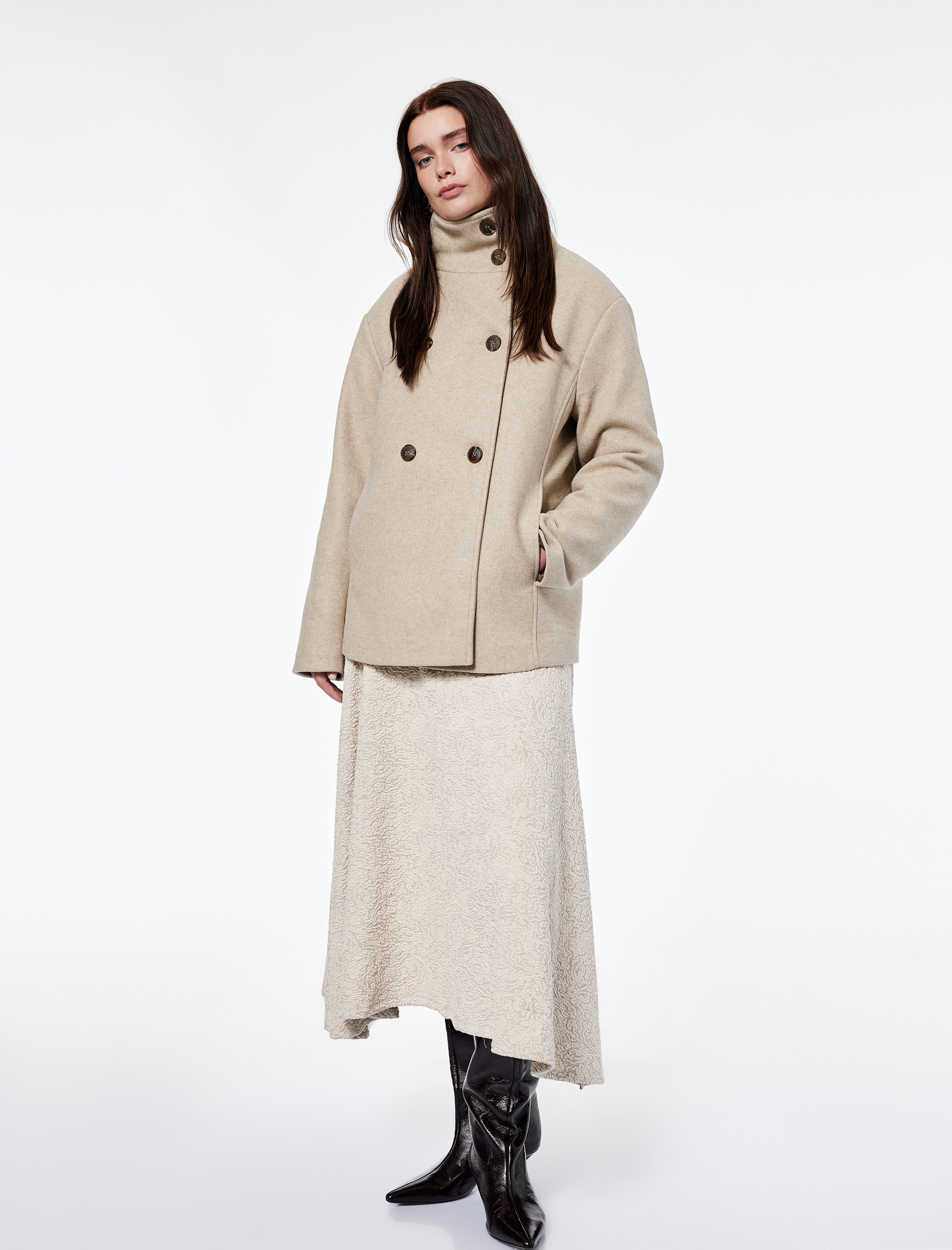   Koton X Şahika Ercümen - Dik Yaka Kaban Kısa Kaşe Kruvaze