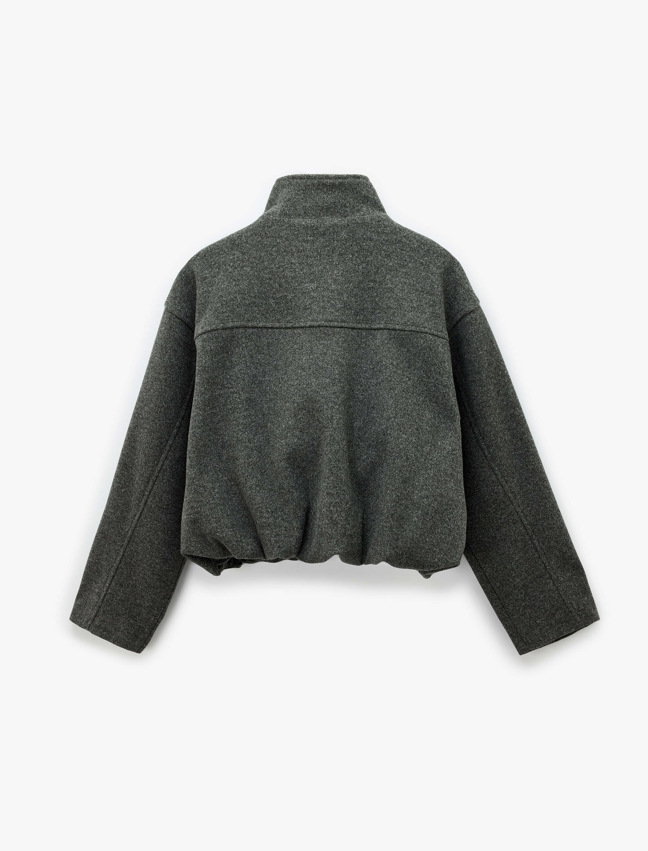   Dik Yaka Uzun Kollu Cepli Fermuarlı Oversize Bomber Ceket