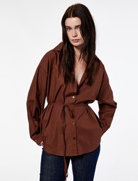 Uzun Kollu Klasik Yaka Bağlama Detaylı Uzun Poplin Gömlek