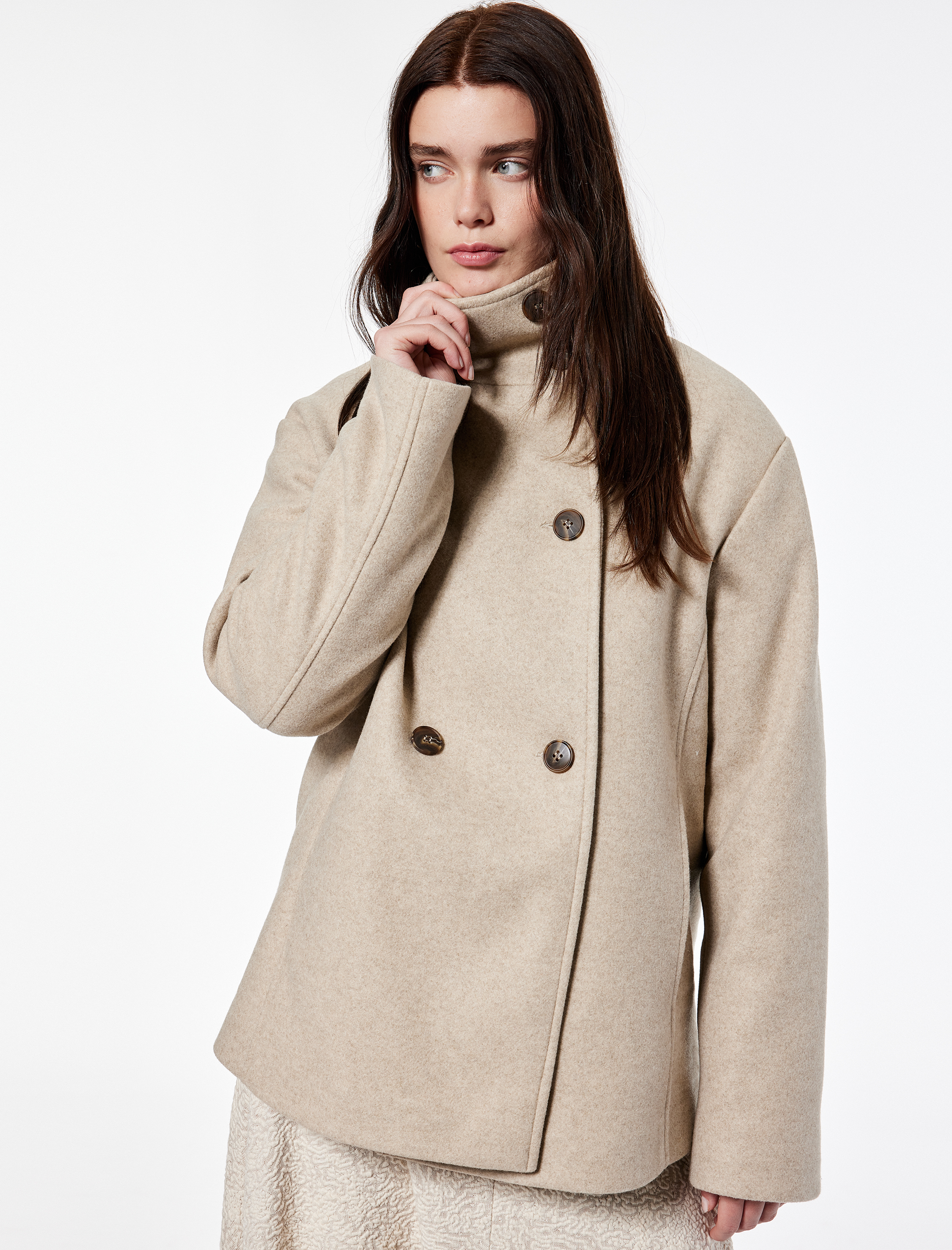   Koton X Şahika Ercümen - Dik Yaka Kaban Kısa Kaşe Kruvaze