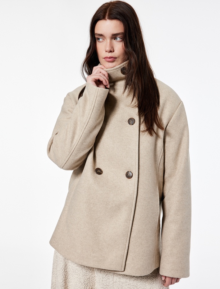  Koton X Şahika Ercümen - Dik Yaka Kaban Kısa Kaşe Kruvaze