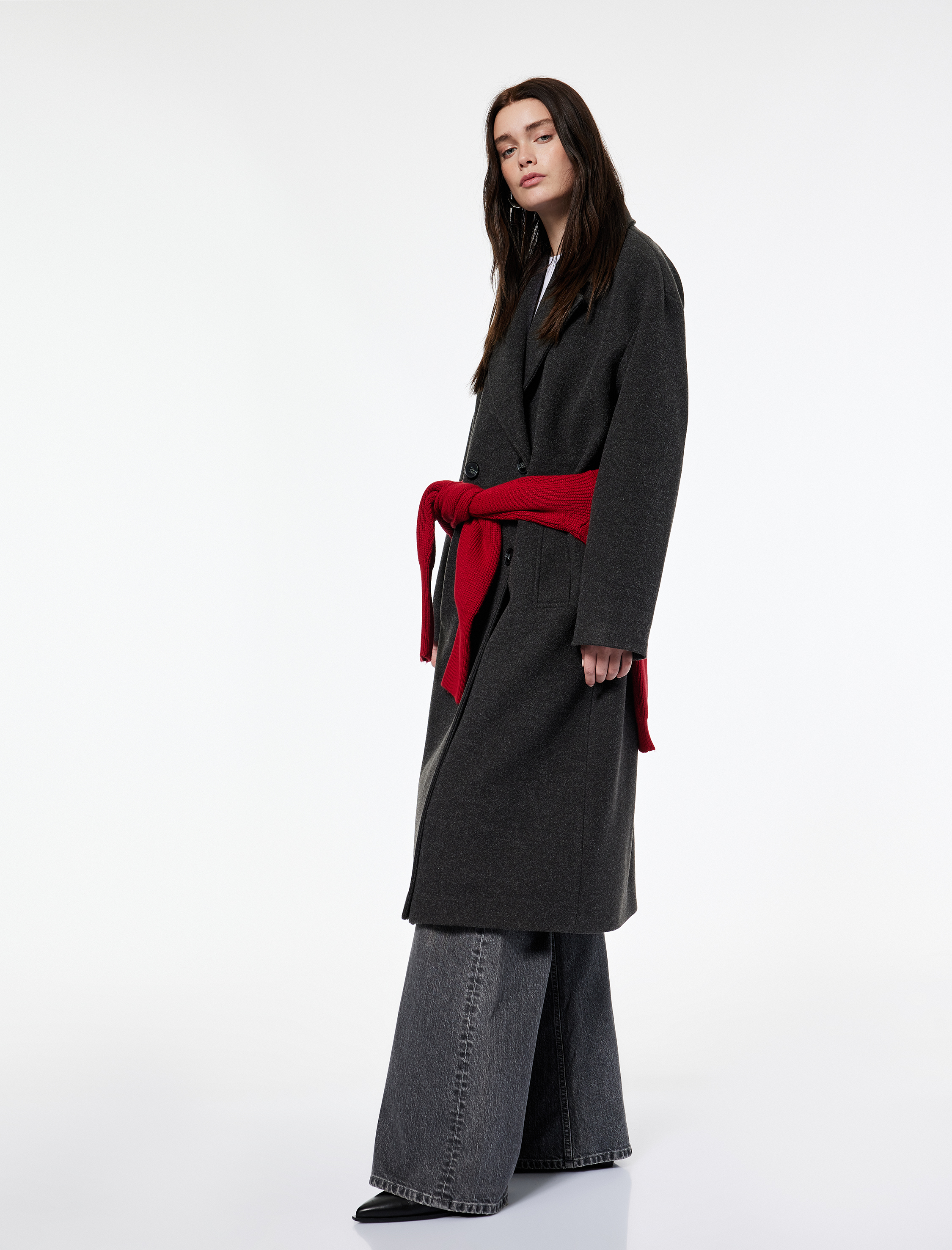   Koton X Şahika Ercümen - Oversize Kaban Kaşe Uzun Düğmeli Cepli Kruvaze