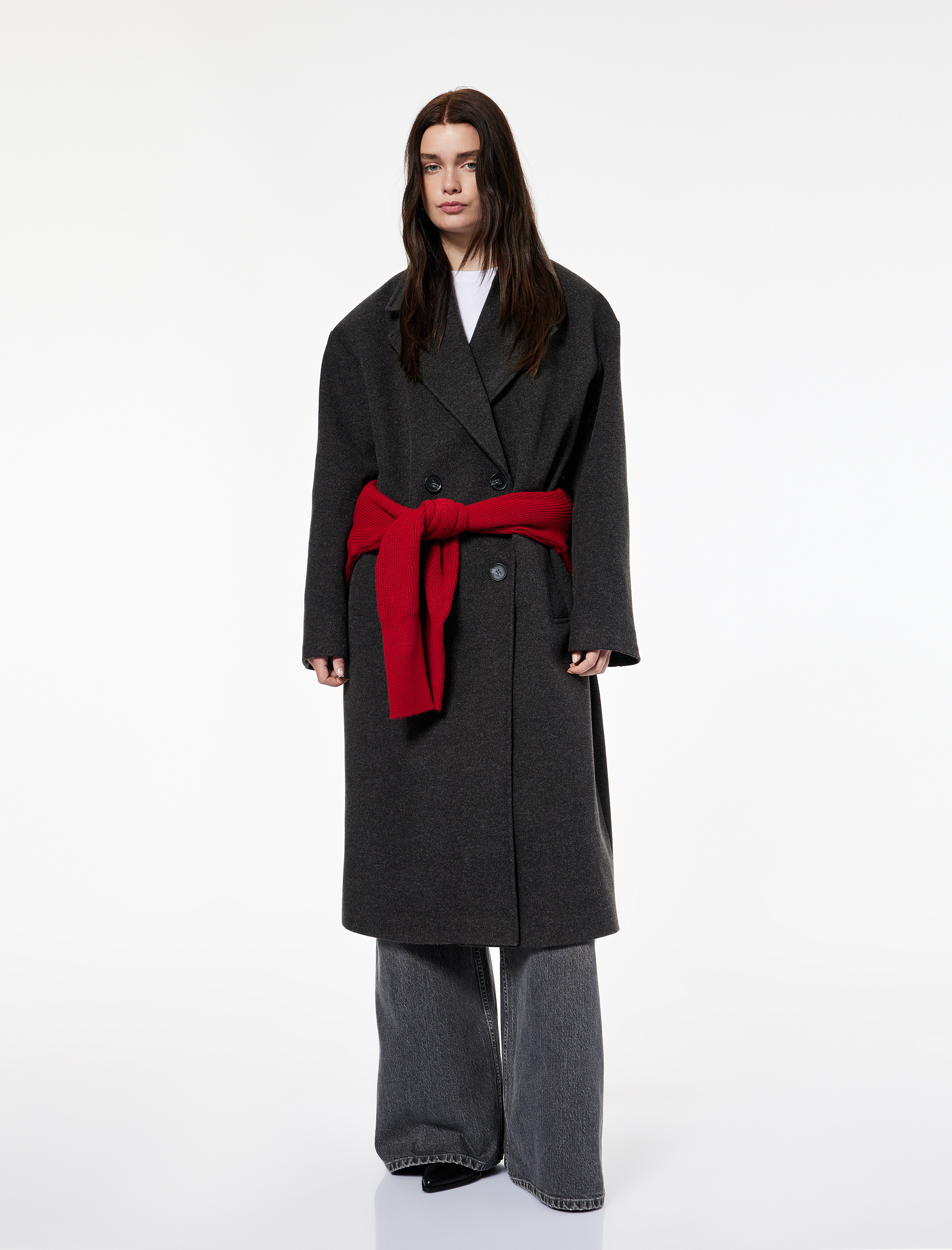   Koton X Şahika Ercümen - Oversize Kaban Kaşe Uzun Düğmeli Cepli Kruvaze