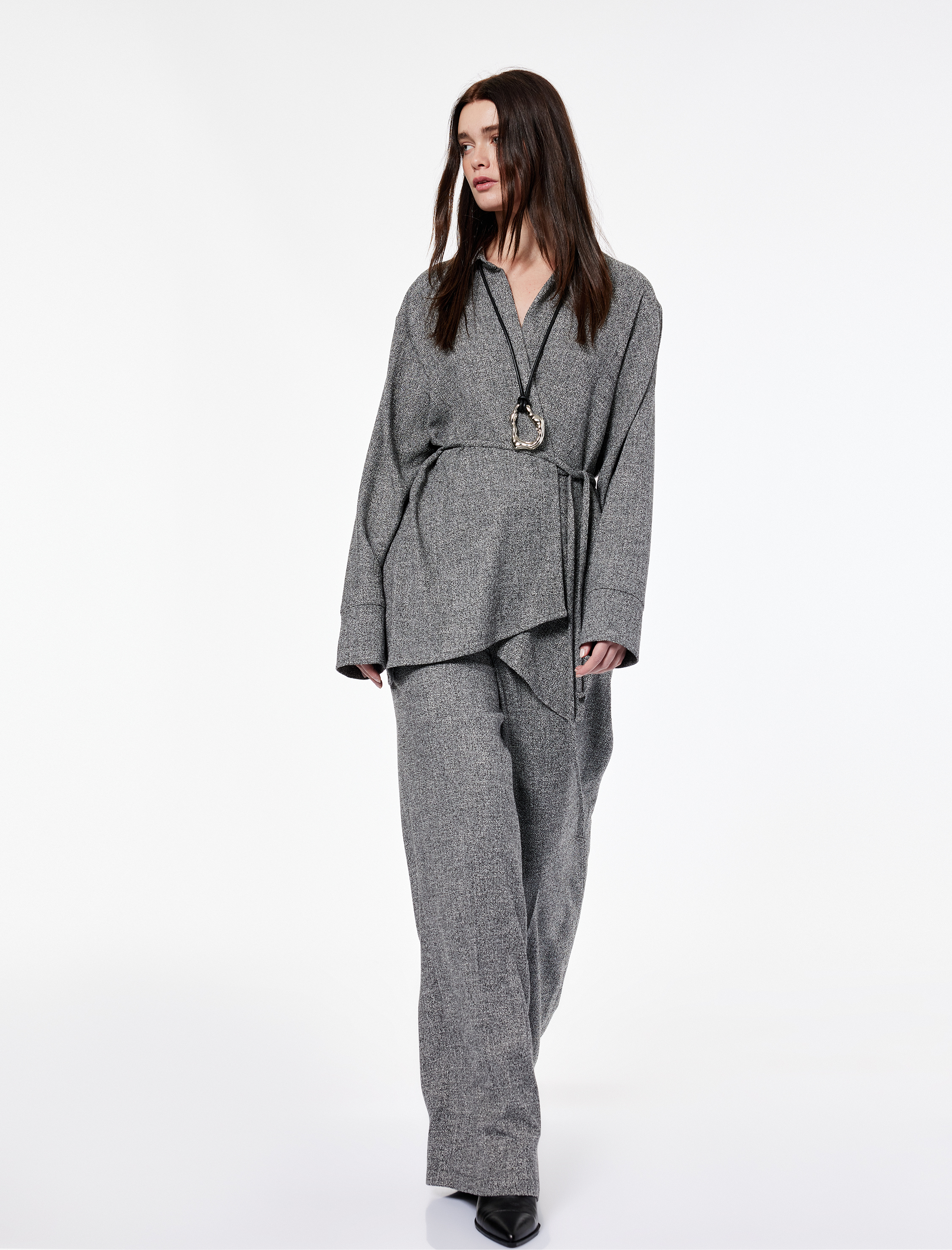   Koton X Şahika Ercümen - Flanel Kumaş Uzun Kollu Kemerli Kruvaze Kimono Gömlek