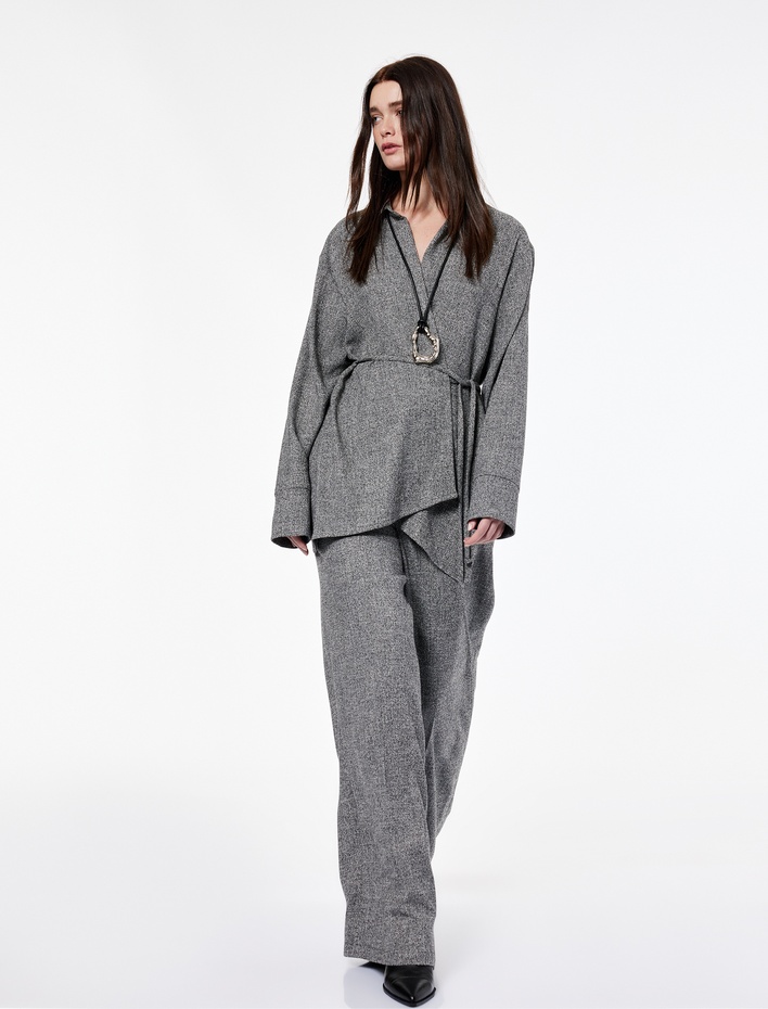  Koton X Şahika Ercümen - Flanel Kumaş Uzun Kollu Kemerli Kruvaze Kimono Gömlek