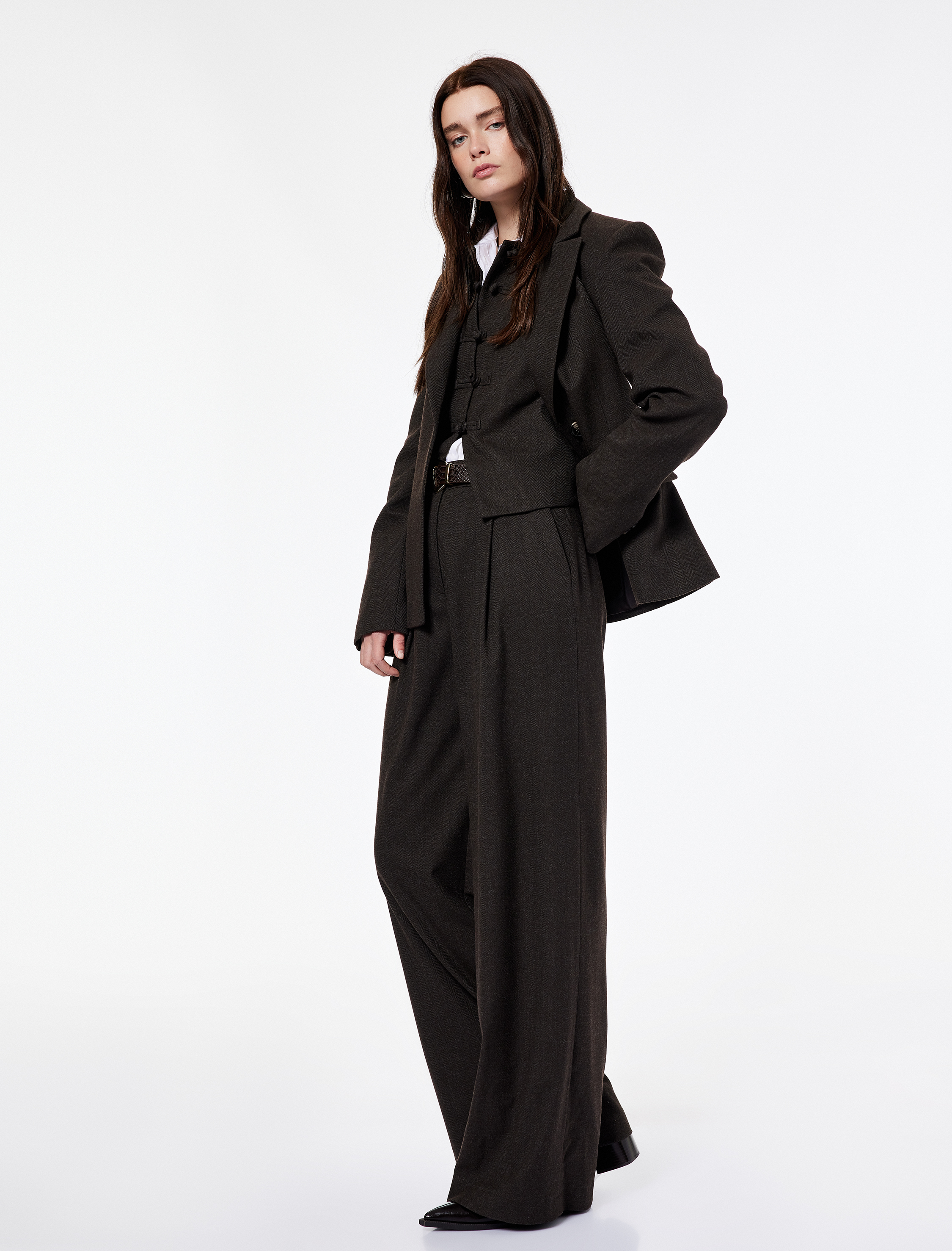   Koton X Şahika Ercümen -  Flanel Kumaş Geniş Paça Cepli Palazzo Kışlık Pantolon