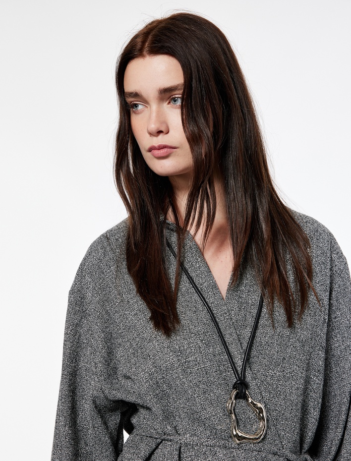  Koton X Şahika Ercümen - Flanel Kumaş Uzun Kollu Kemerli Kruvaze Kimono Gömlek