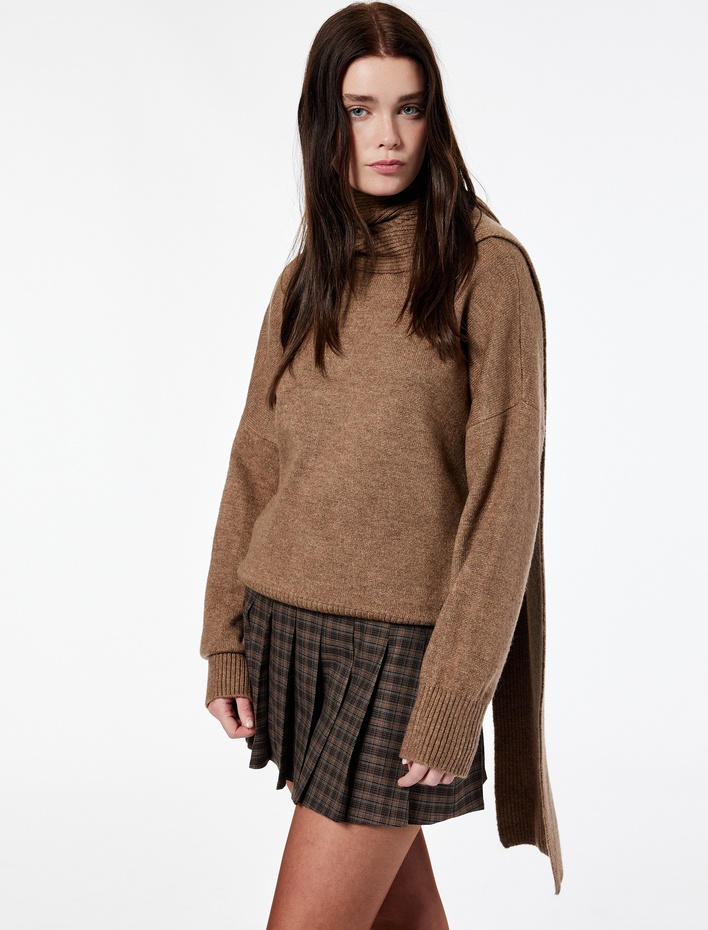  Koton X Şahika Ercümen - Uzun Kollu Oversize Triko Atkılı Kazak