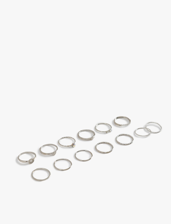 Kadın Yüzük Seti 12'li Taş Detaylı Burgu Çelik Karışımlı