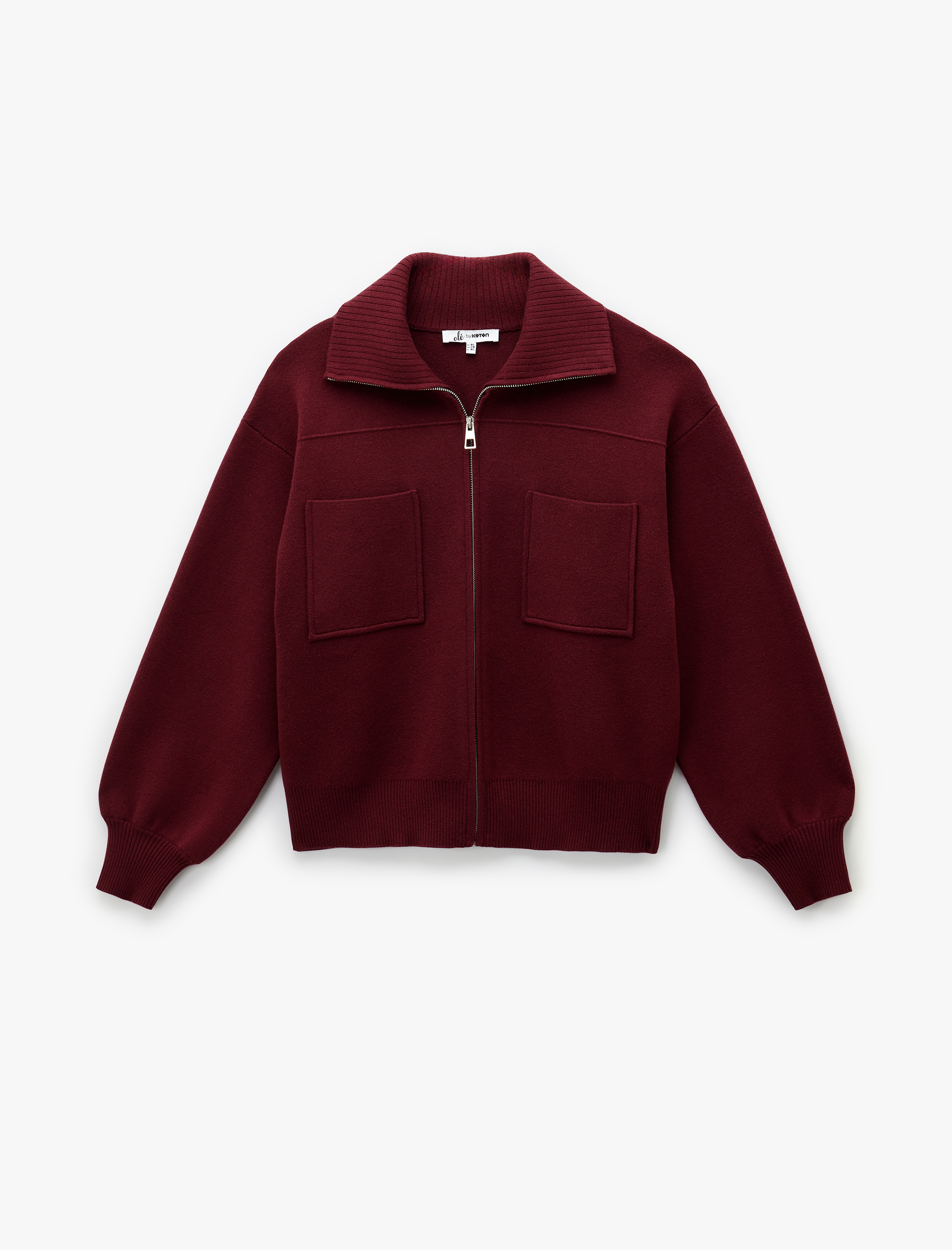   Rahat Kalıp Uzun Kollu Cep Detaylı Viskon Karışımlı Fermuarlı Hırka