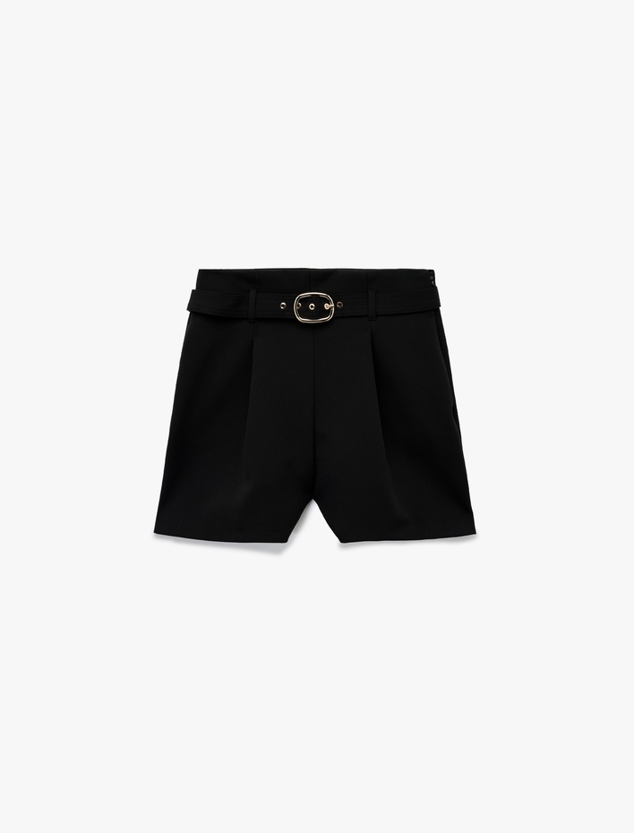  Pile Detaylı Kemer Detaylı Mini Şort