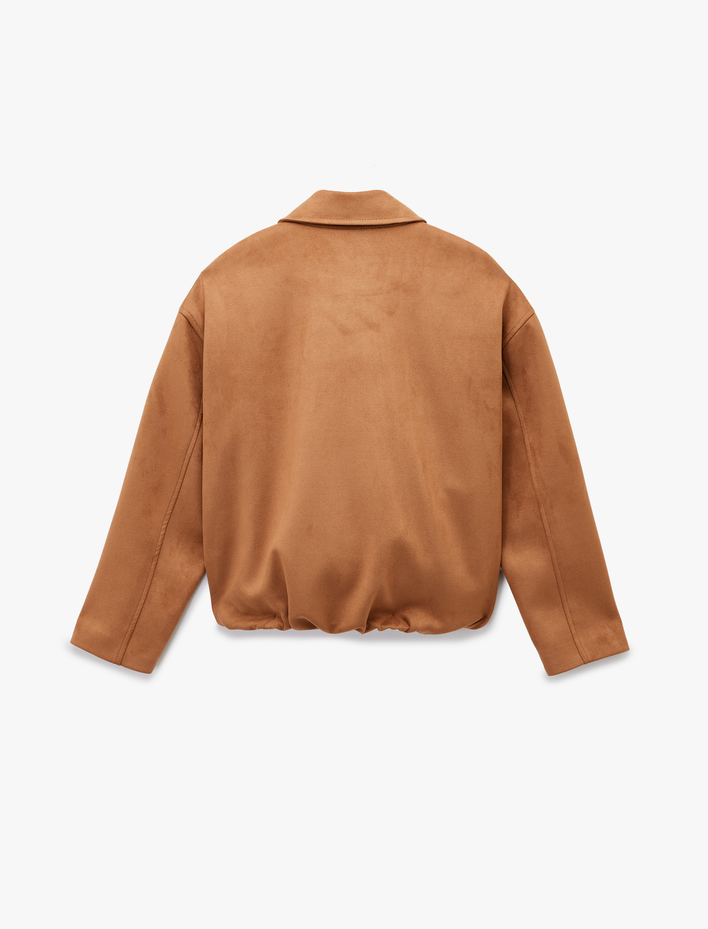   Uzun Kollu Cepli Oversize Suni Süet Bomber Ceket