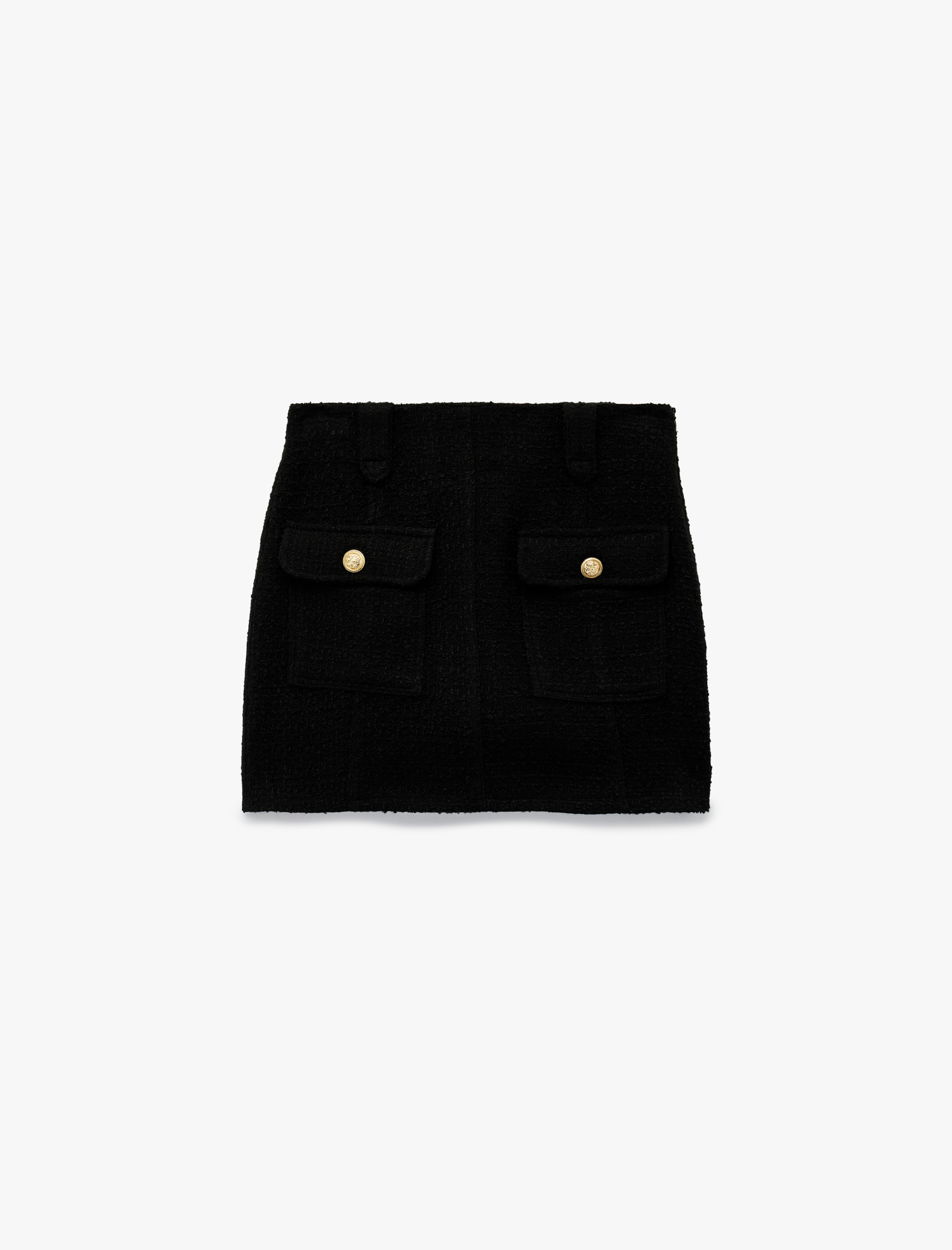   Metal Aksesuarlı Düğmeli Cepli Mini A Kesim Tüvit Etek