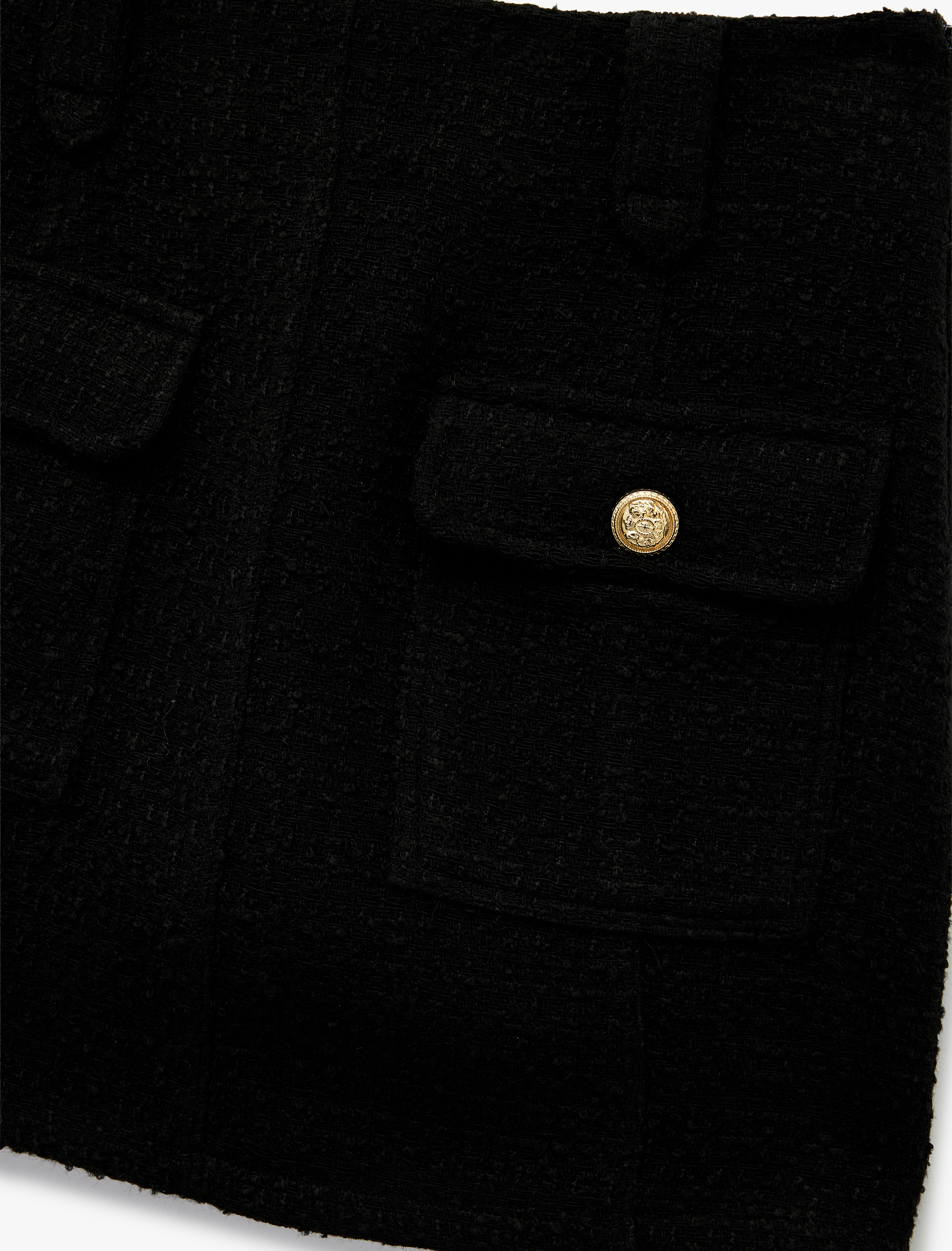   Metal Aksesuarlı Düğmeli Cepli Mini A Kesim Tüvit Etek